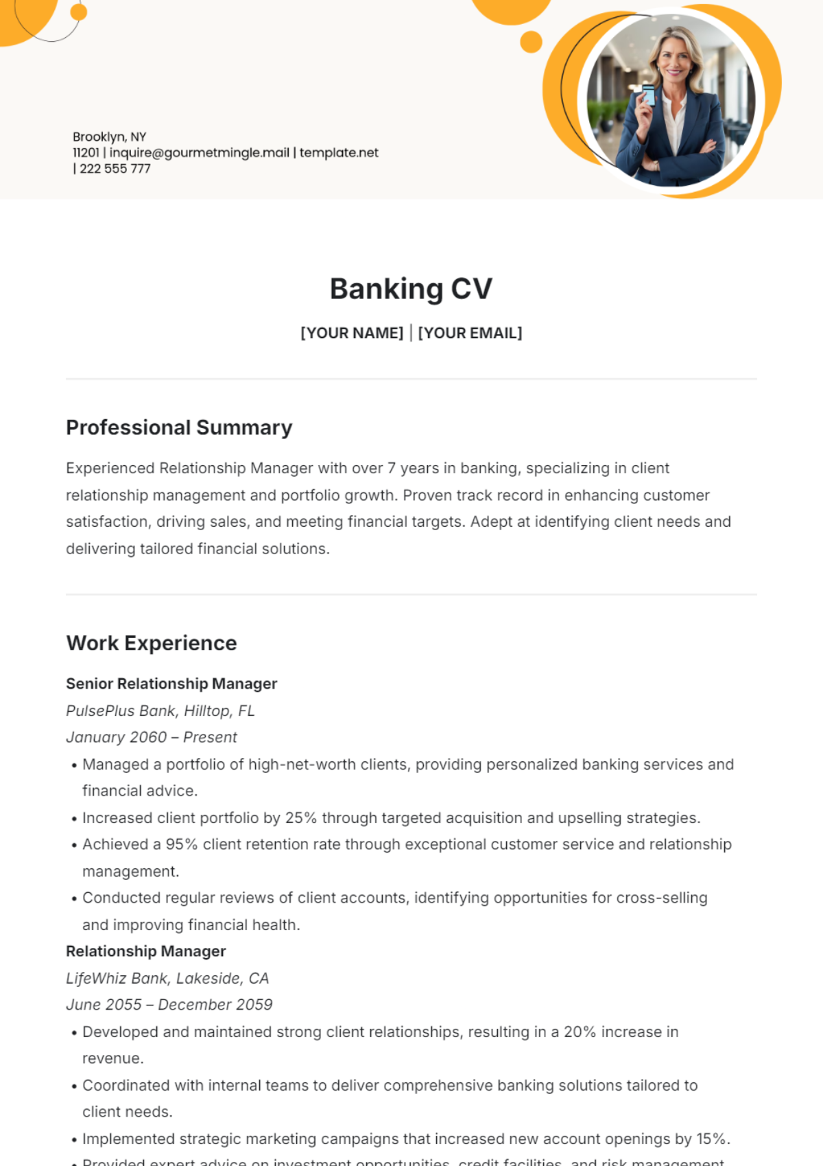 Banking CV Template - Edit Online & Download