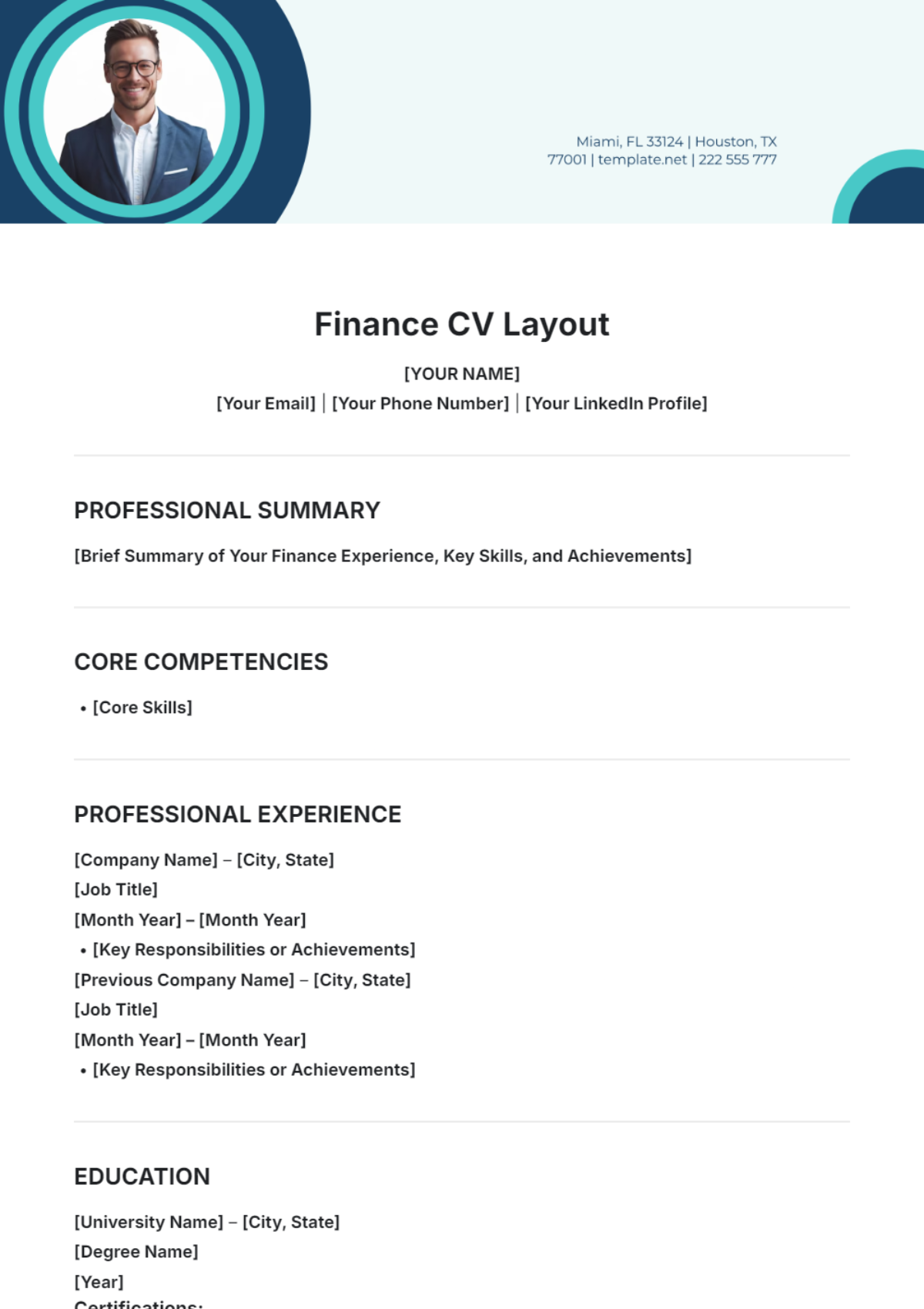 Finance CV Layout Template - Edit Online & Download