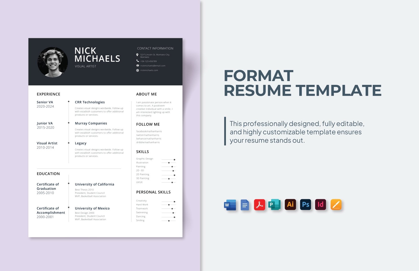 Format Resume in Word, PDF, Illustrator, PSD, Apple Pages, Publisher, InDesign