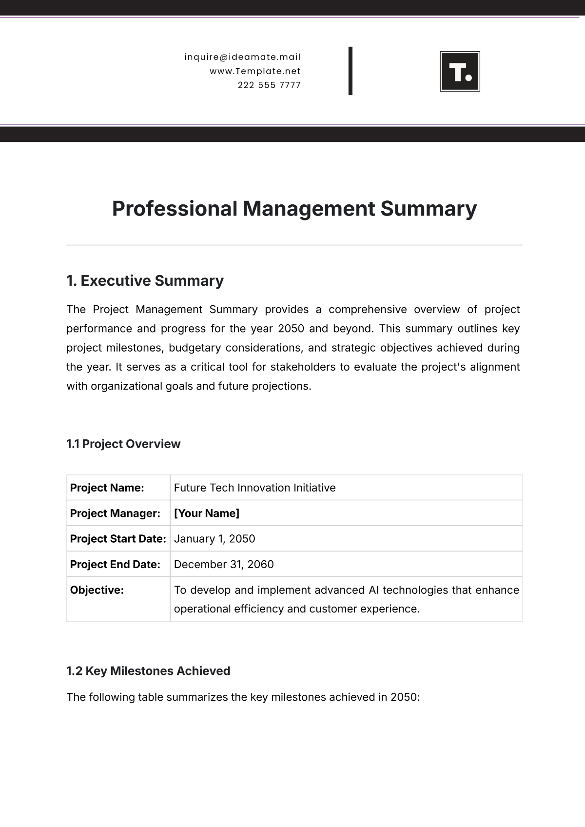 Professional Management Summary Template - Edit Online & Download