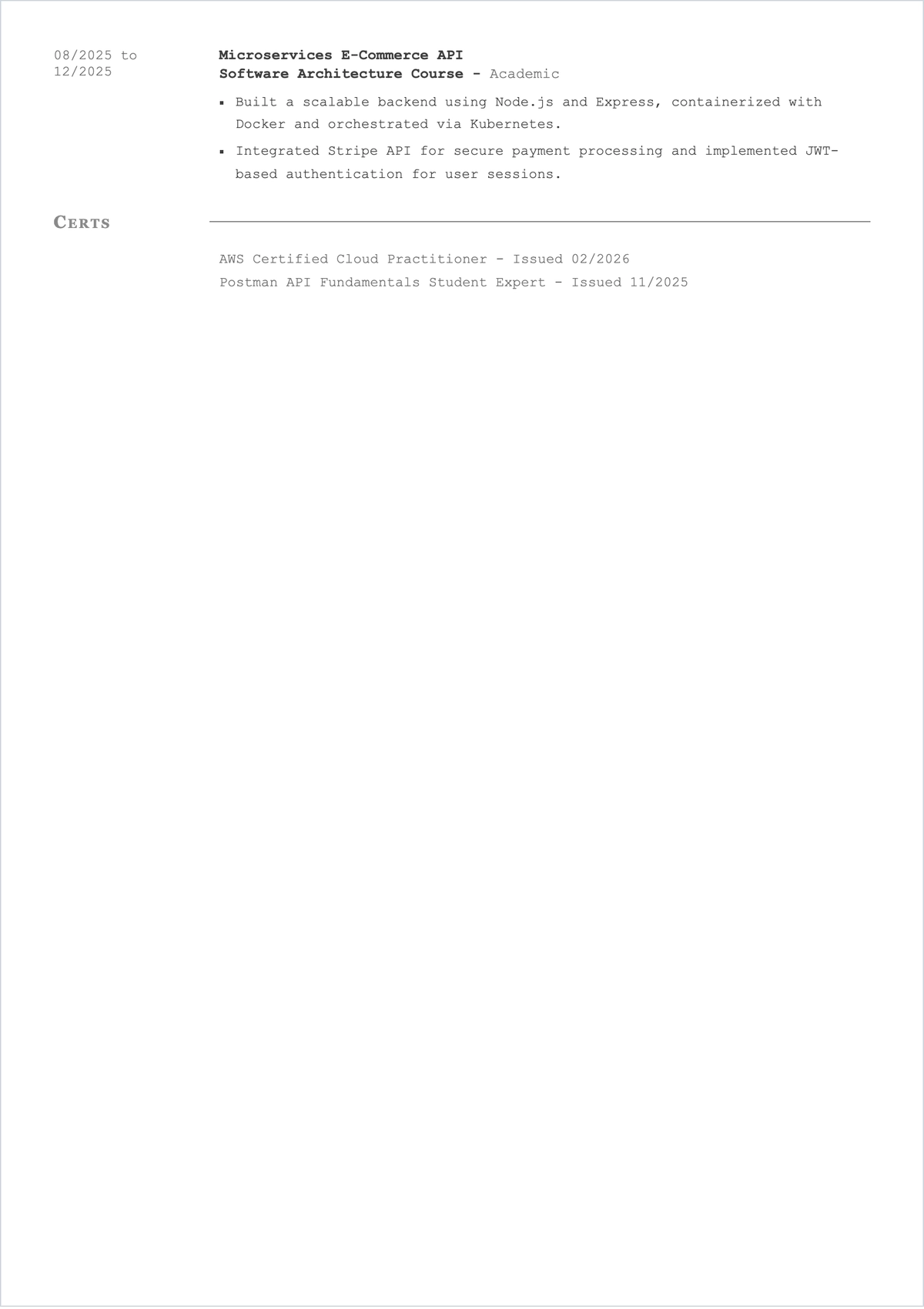 Free Printable Fresher ATS CV Template, AI CV Builder