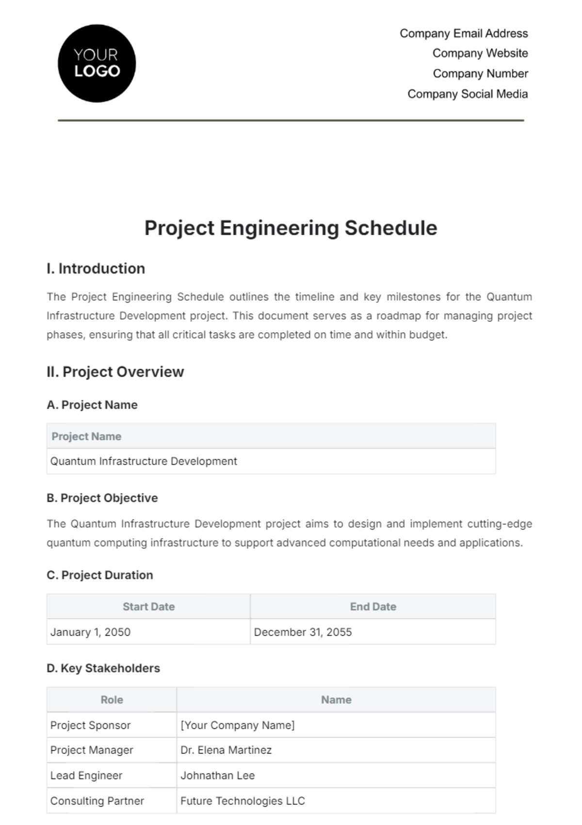 Project Engineering Schedule Template