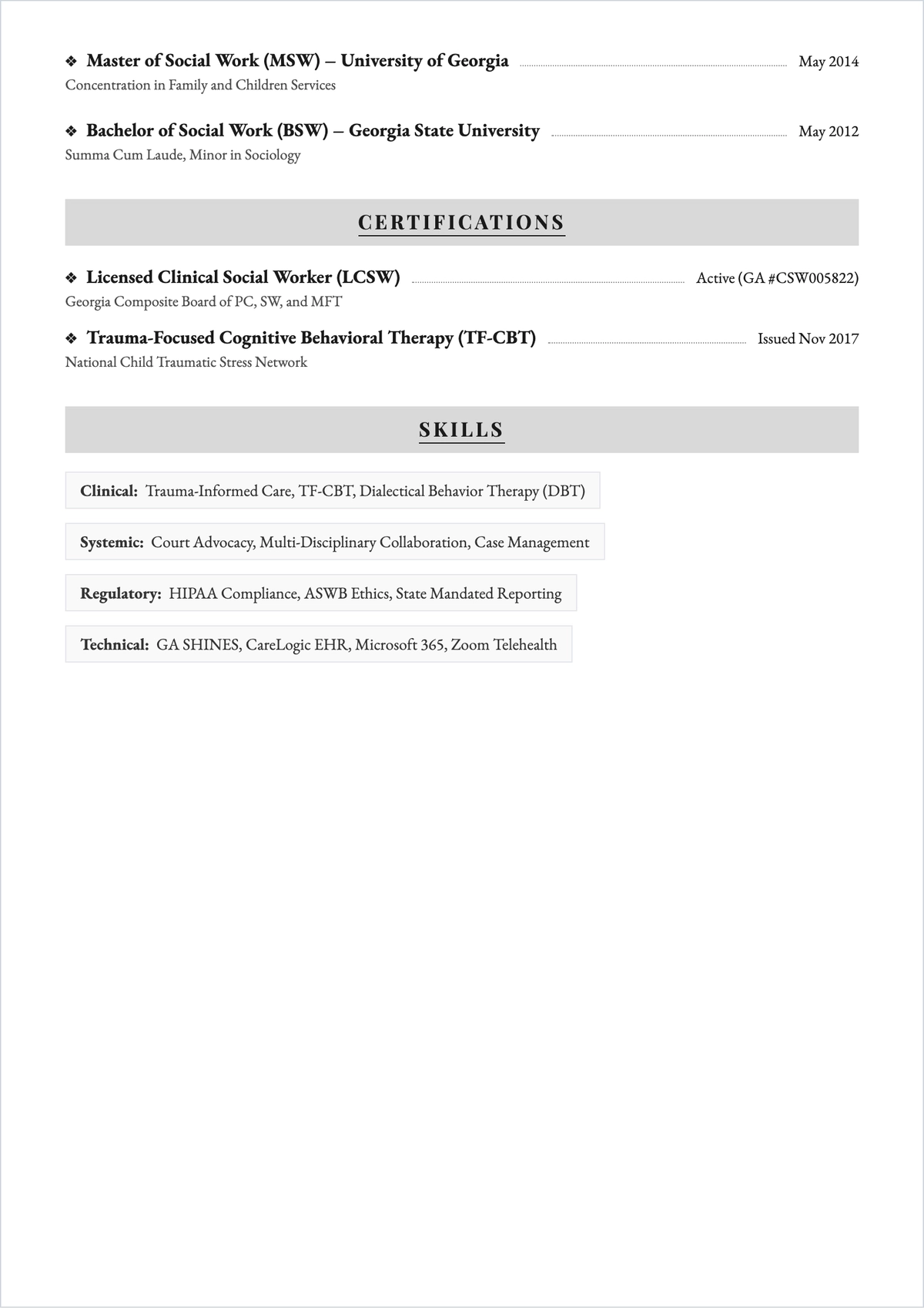 Free Social Worker ATS CV Outline Template, AI CV Builder
