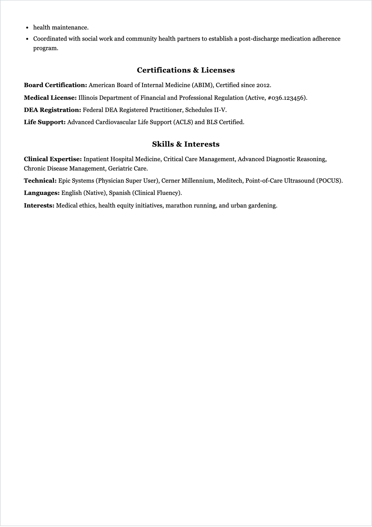 Free Physician ATS CV Template, AI CV Builder