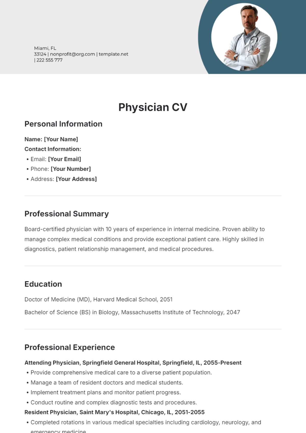 Physician CV Template - Edit Online & Download