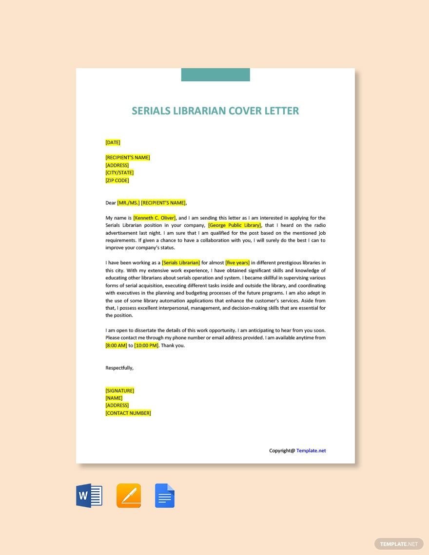 Serials Librarian Cover Letter