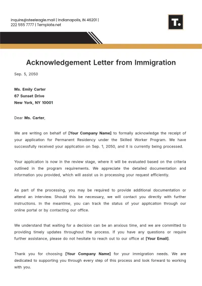 Free Acknowledgement Letter from Immigration Template to Edit Online