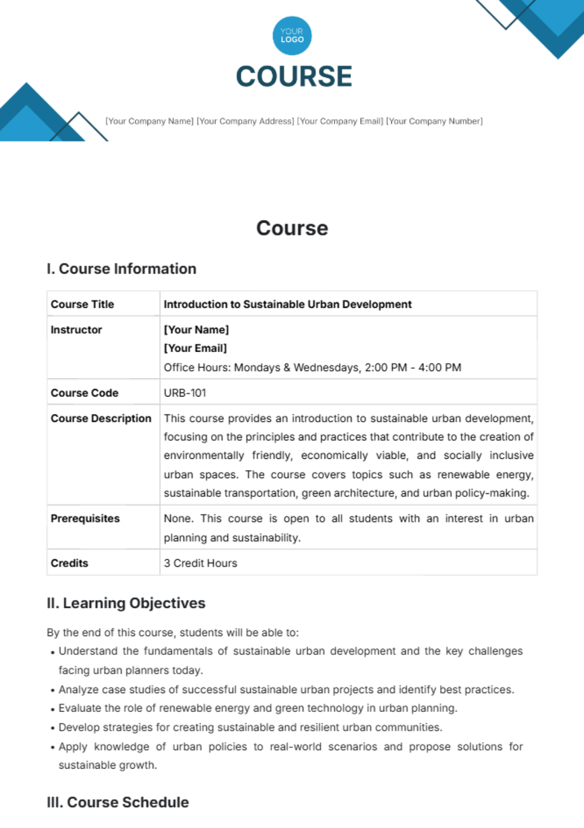 Course Template - Edit Online & Download