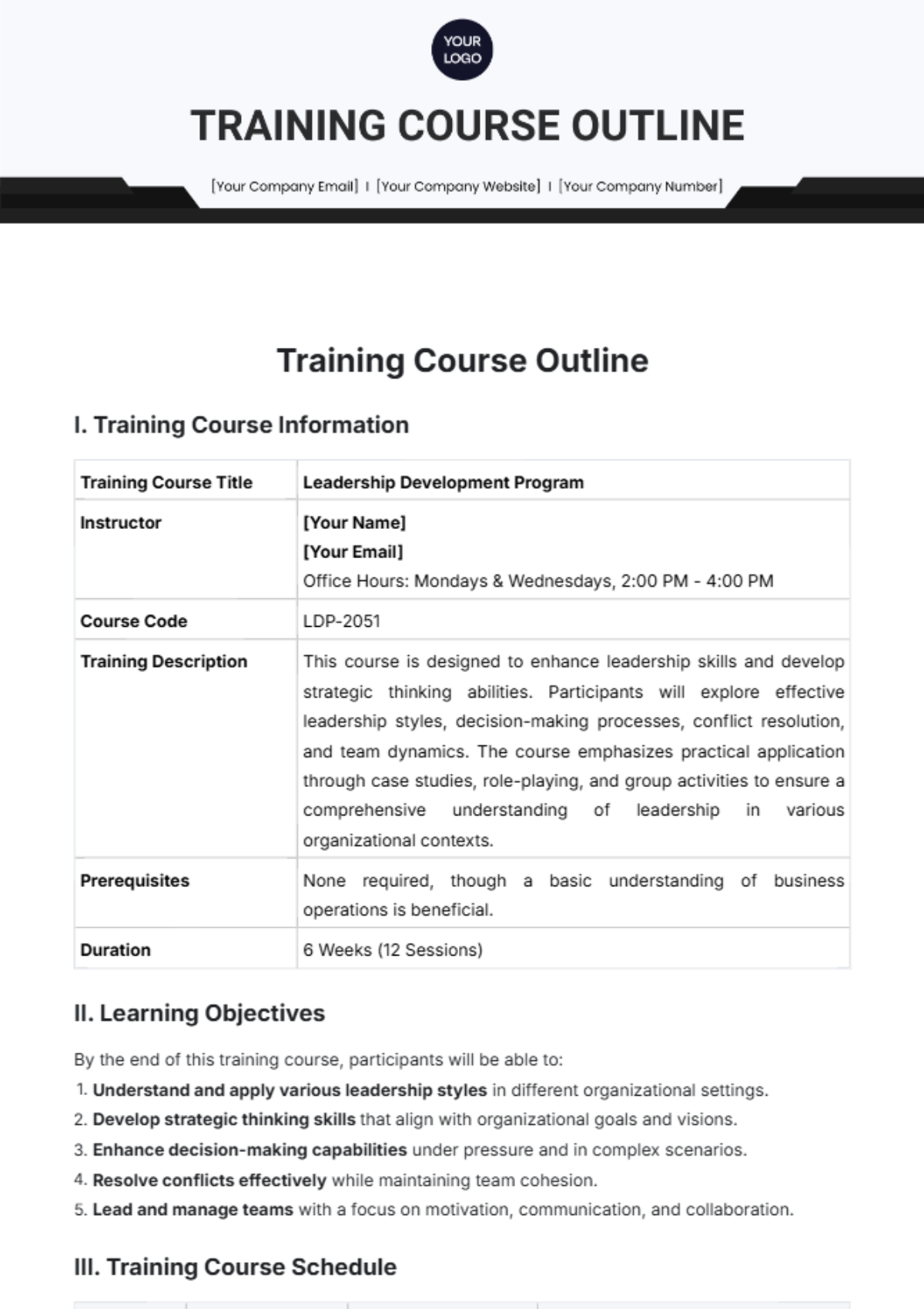 Training Course Outline Template - Edit Online & Download