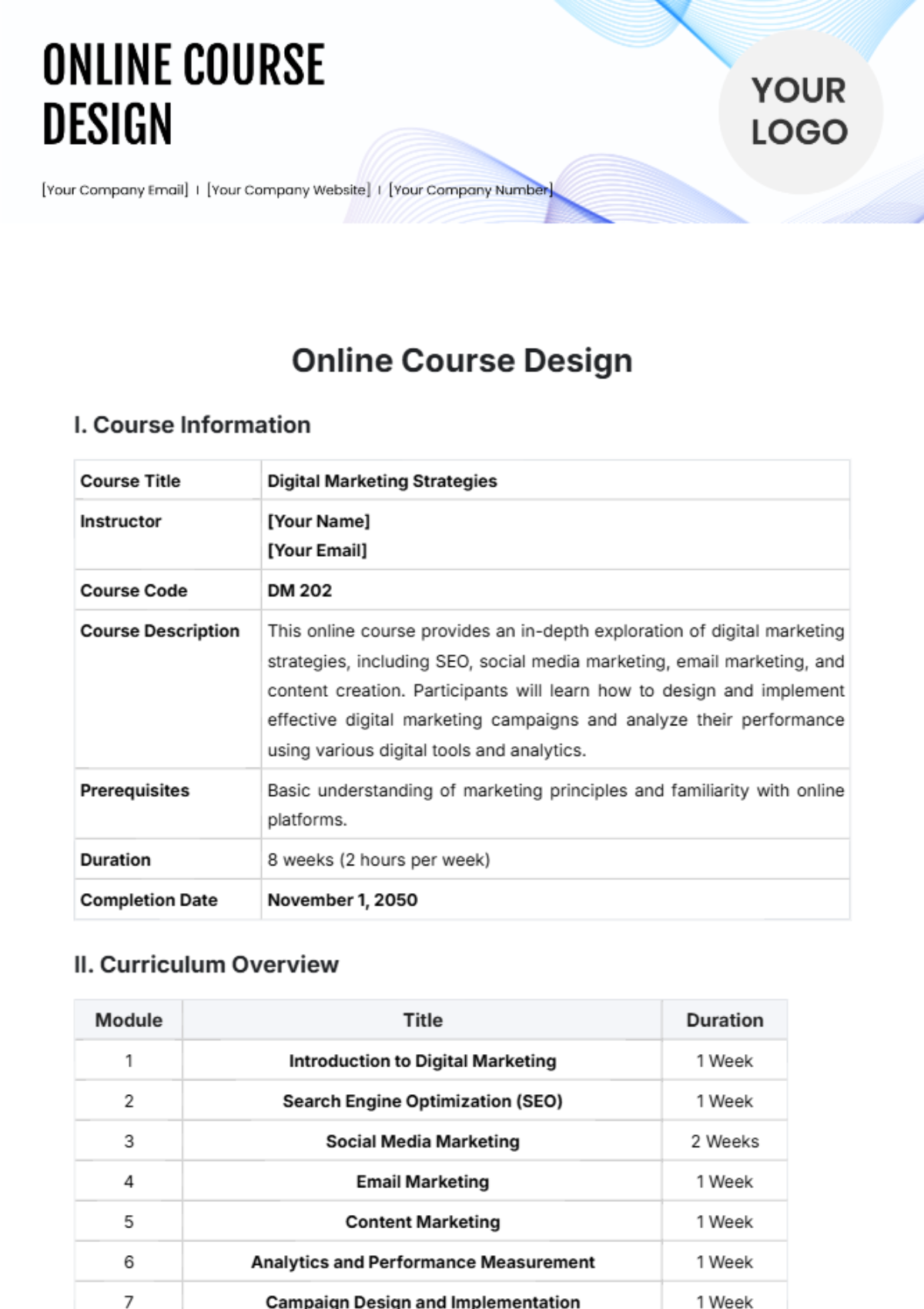 Online Course Design Template - Edit Online & Download