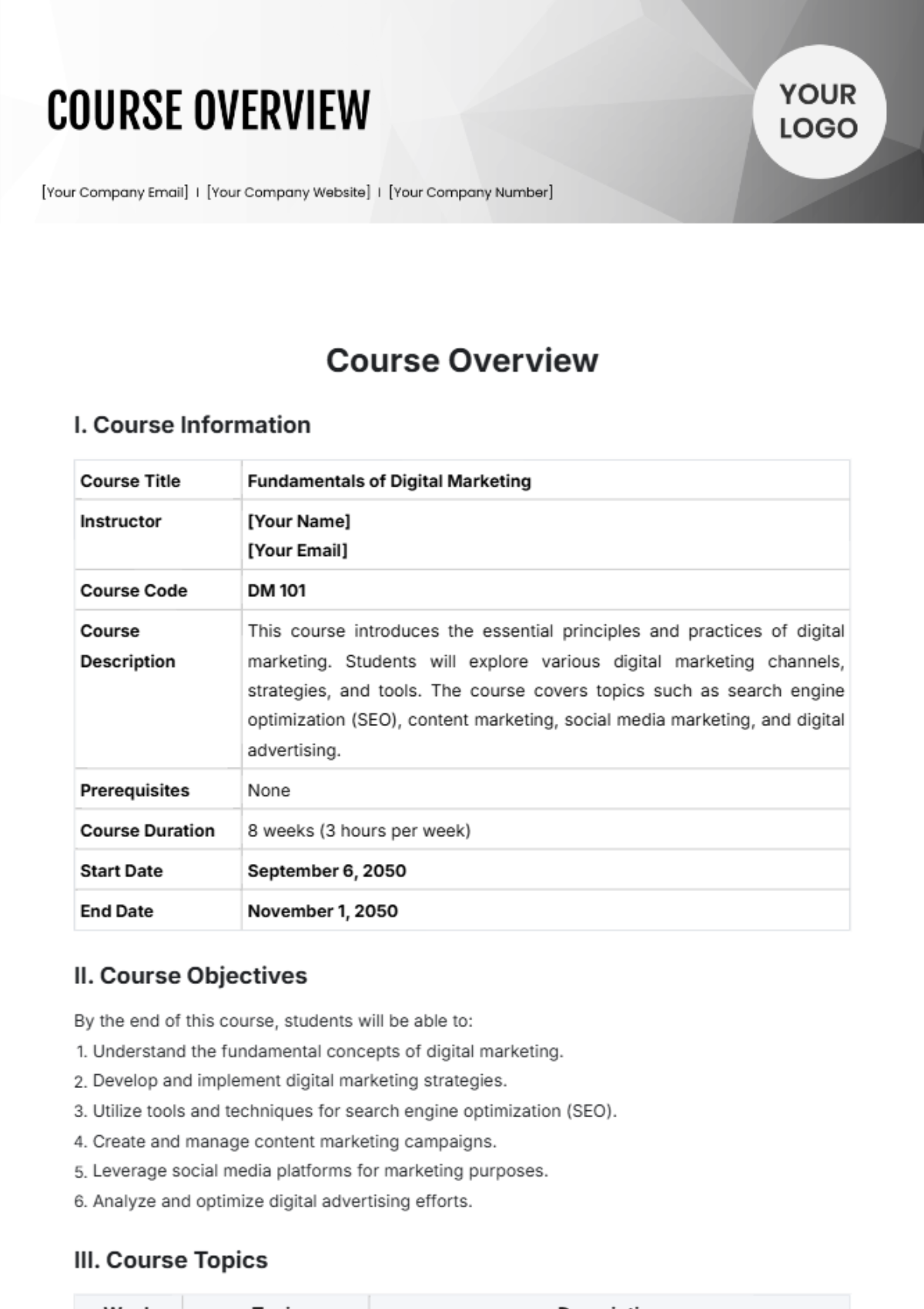 Course Overview Template - Edit Online & Download