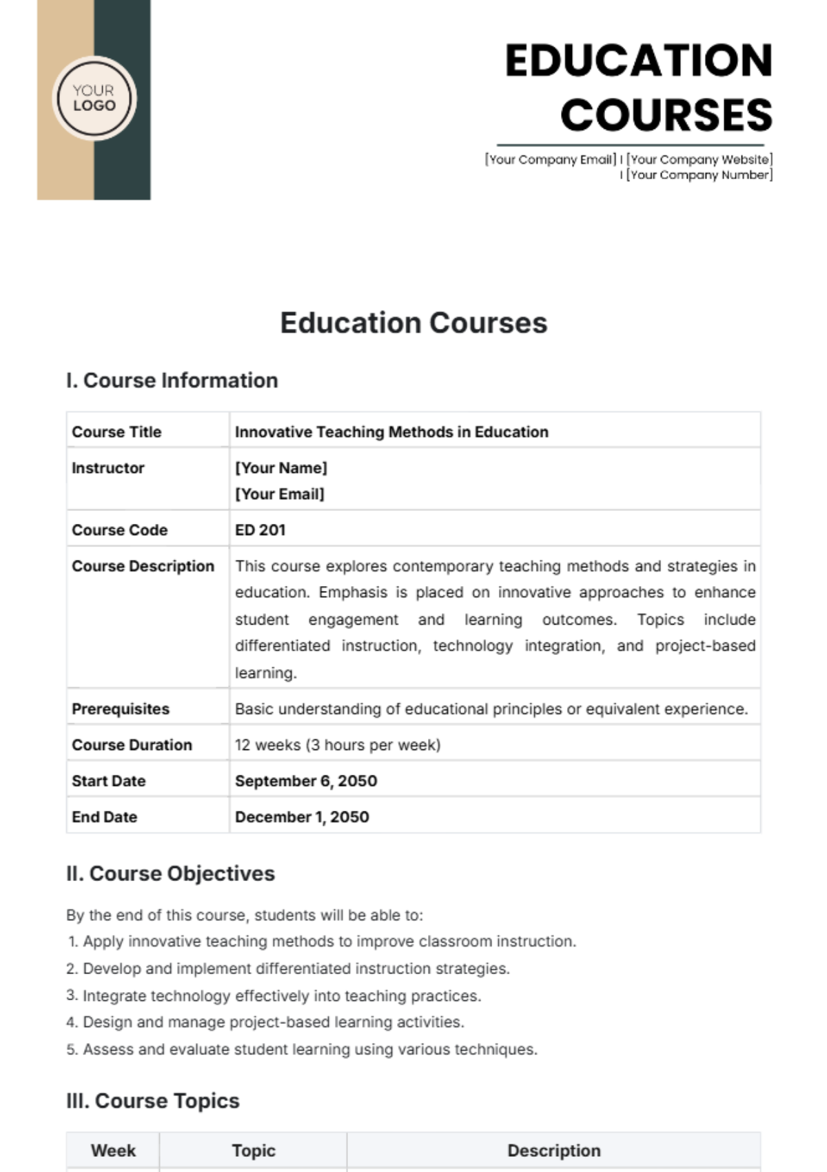 Education Courses Template - Edit Online & Download