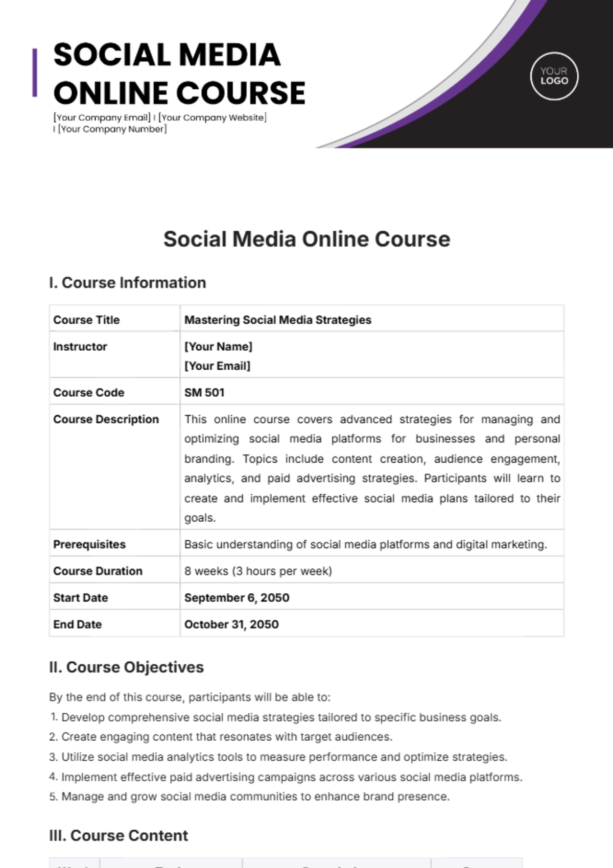 Social Media Online Course Template - Edit Online & Download