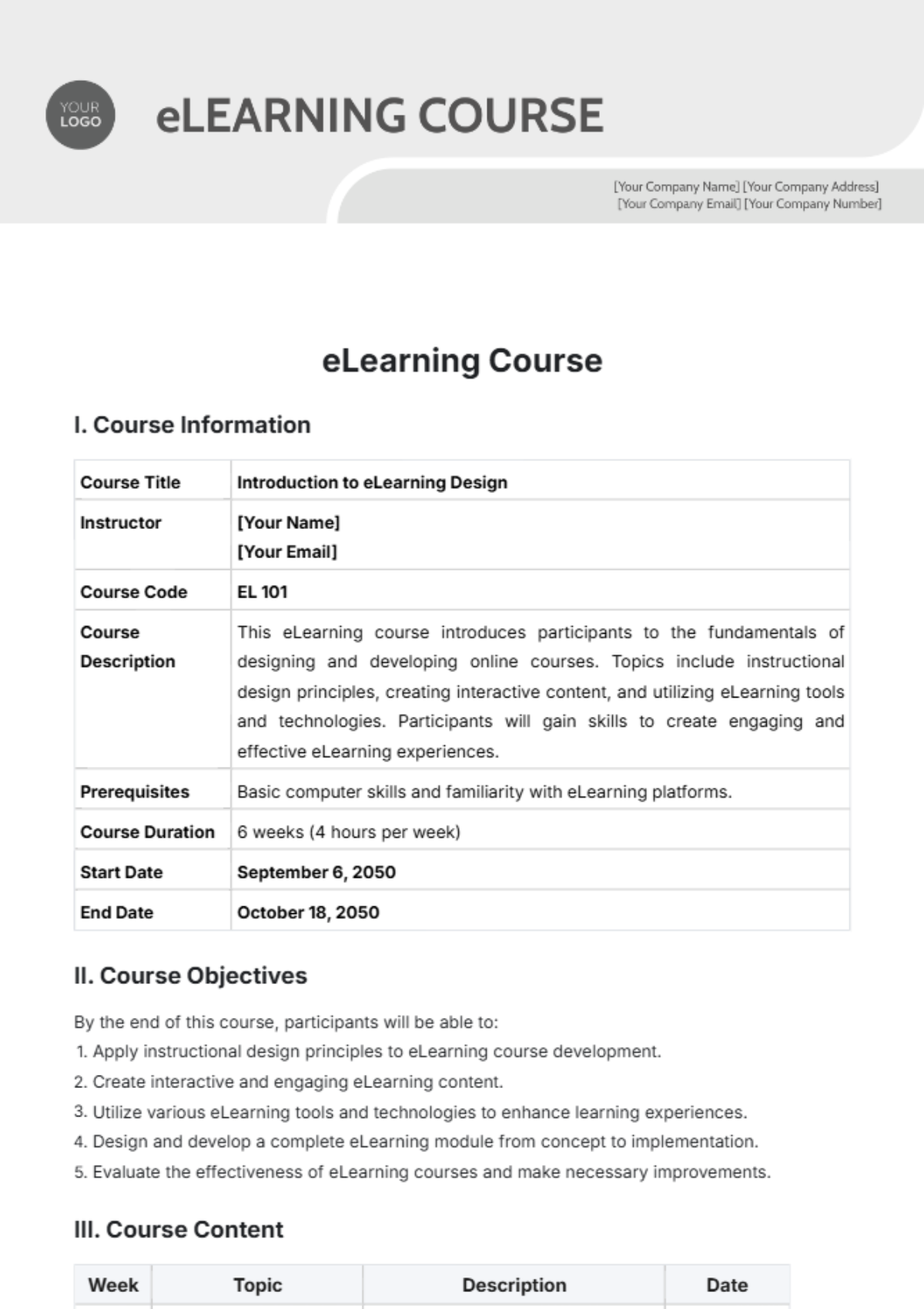 eLearning Course Template - Edit Online & Download