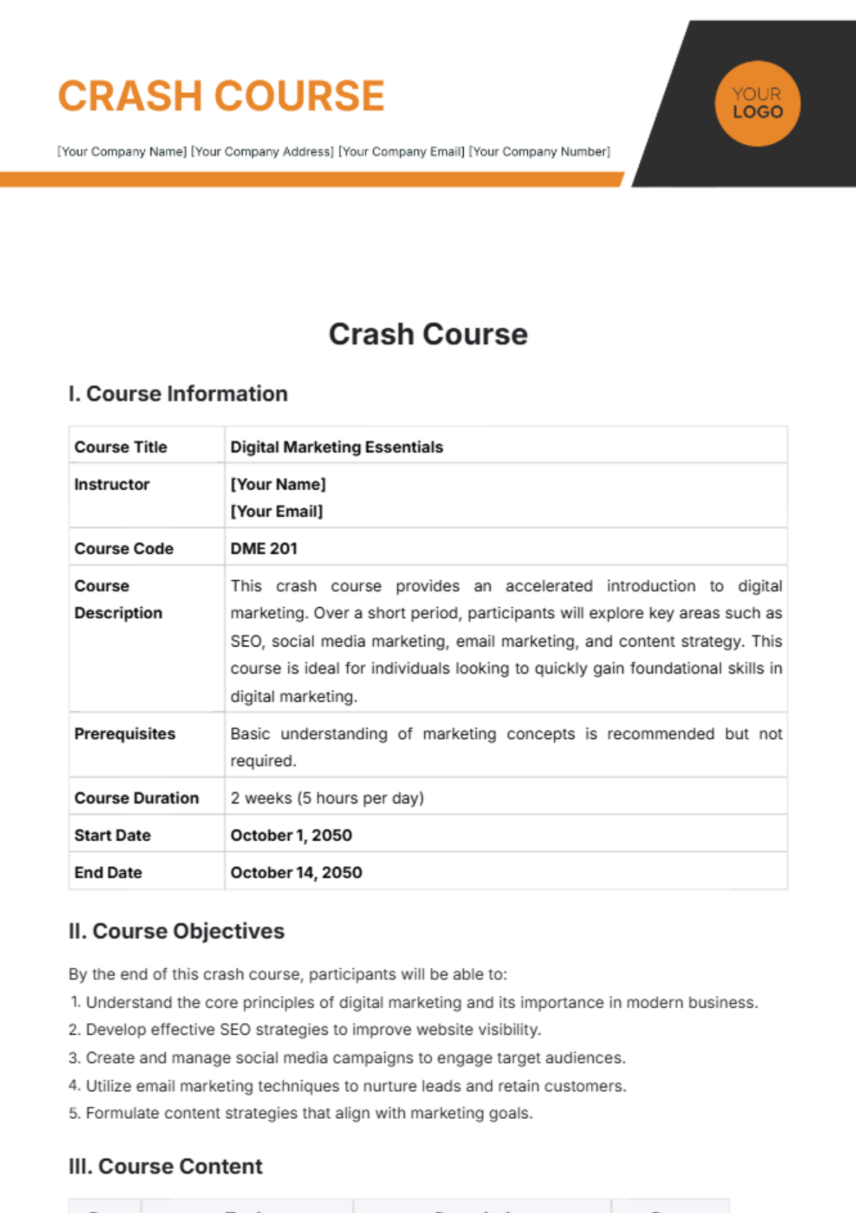 Crash Course Template - Edit Online & Download