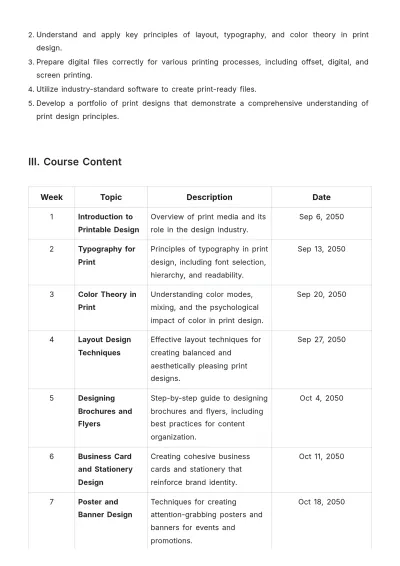 Free Printable Course Description Template to Edit Online