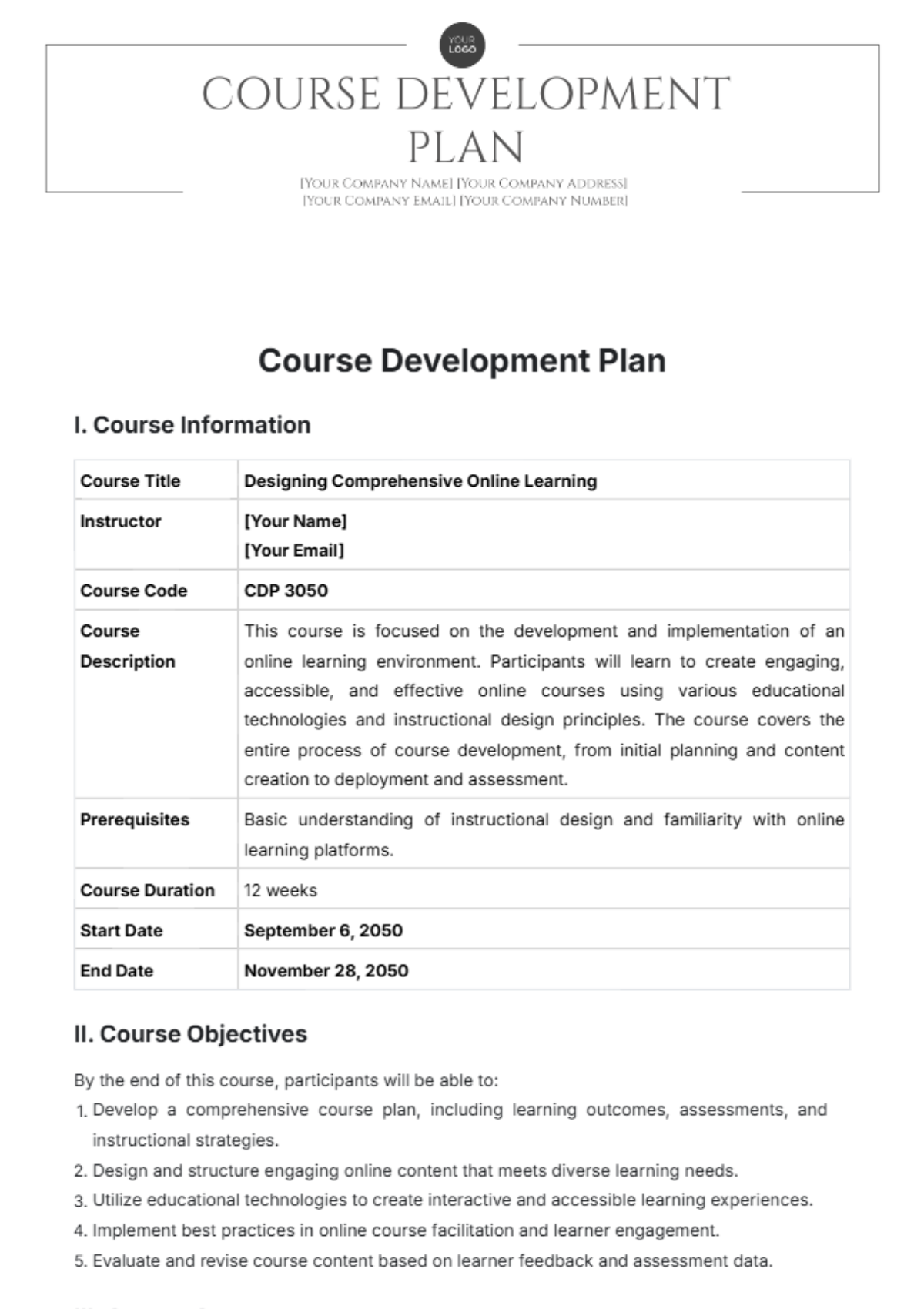 Course Development Plan Template - Edit Online & Download