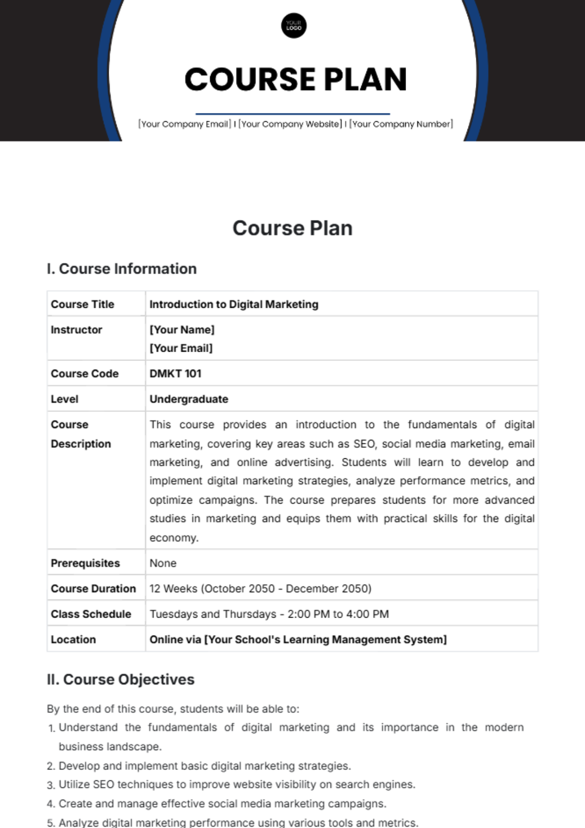 Course Plan Template - Edit Online & Download