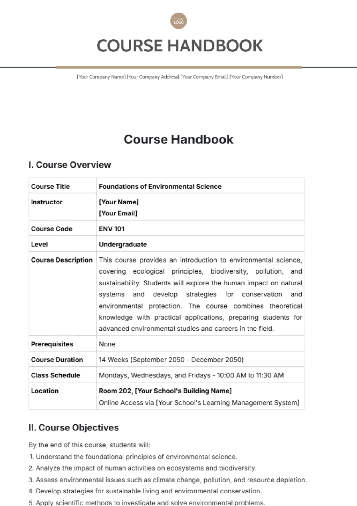 Course Handbook Template - Edit Online & Download