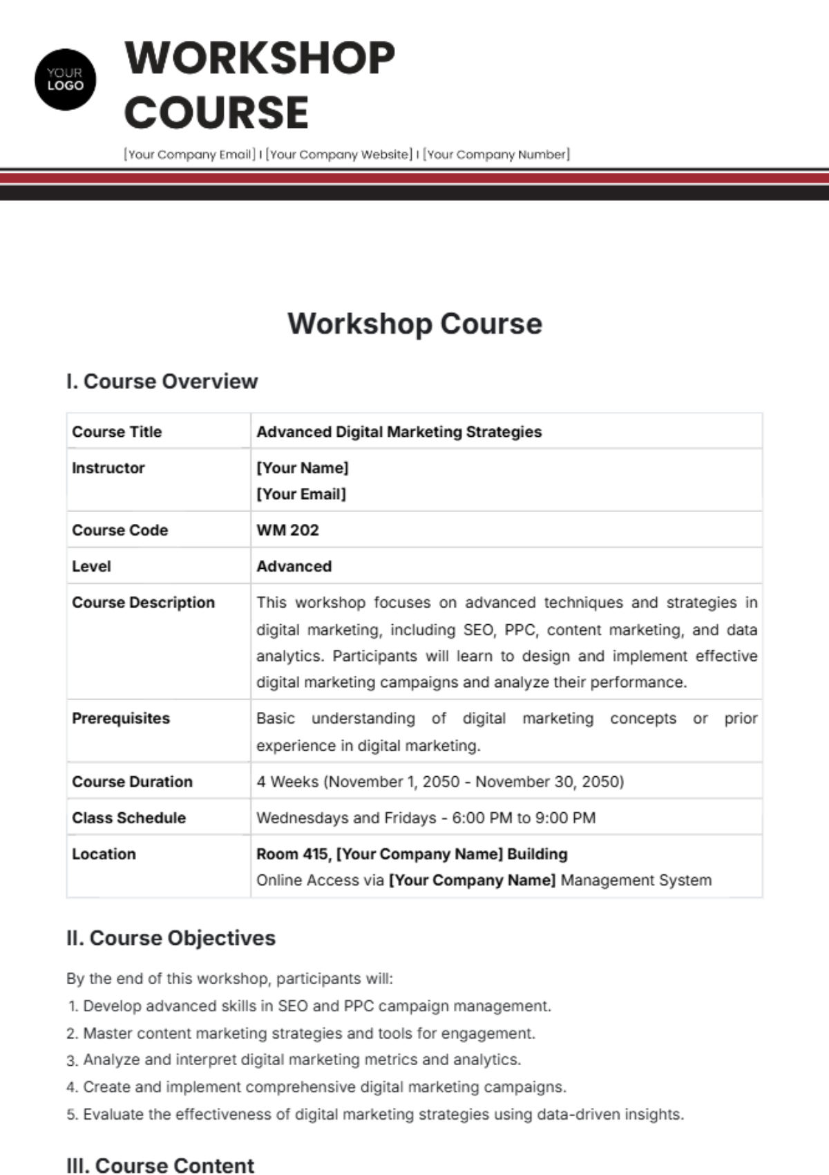 Workshop Course Template - Edit Online & Download