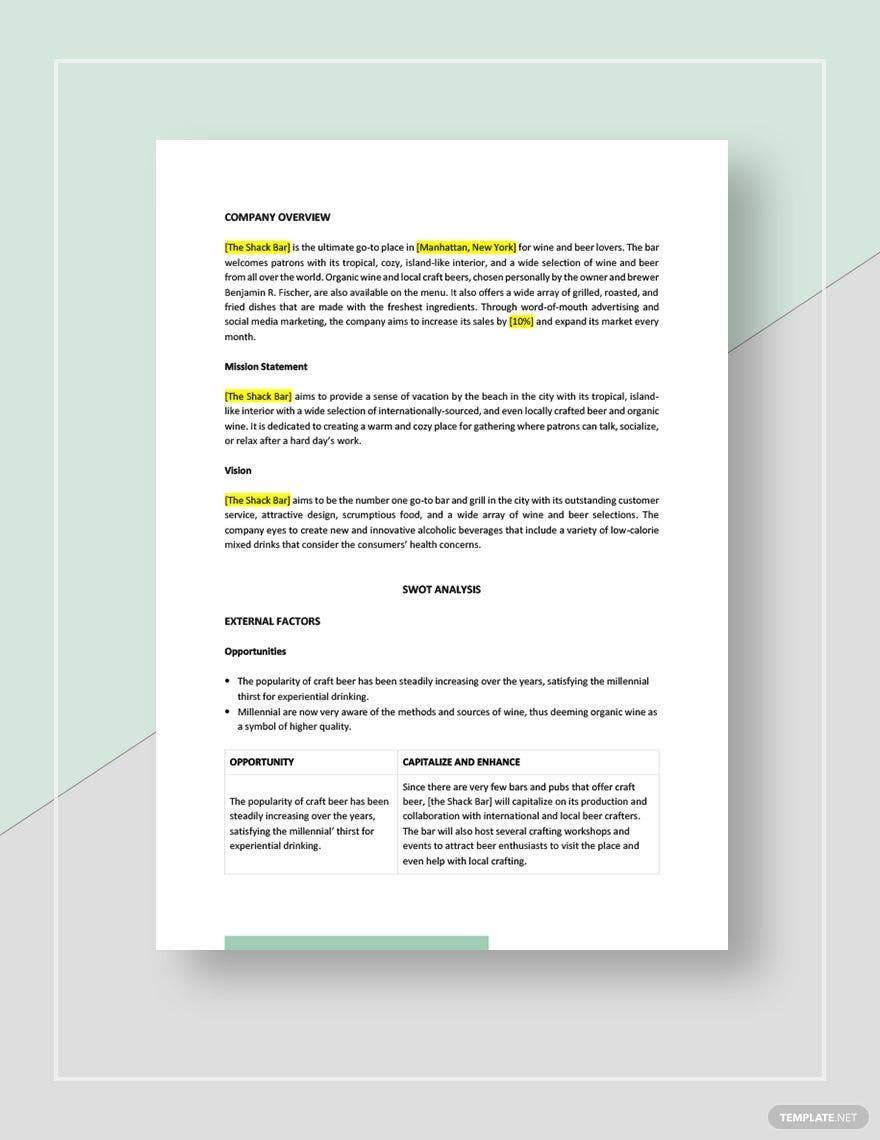 Bar Swot Analysis Template - Google Docs, Word, Apple Pages 