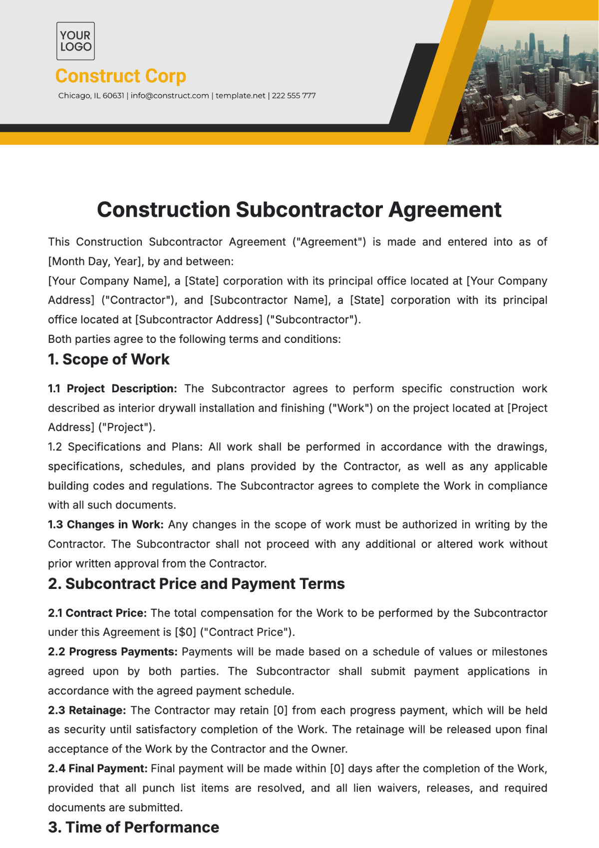 Free Construction Contract Templates Editable And Printable Free Construction Contract Templates Editable And Printable