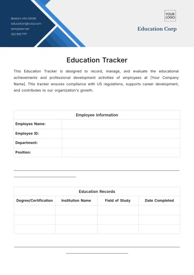 Free Education Tracker Template to Edit Online