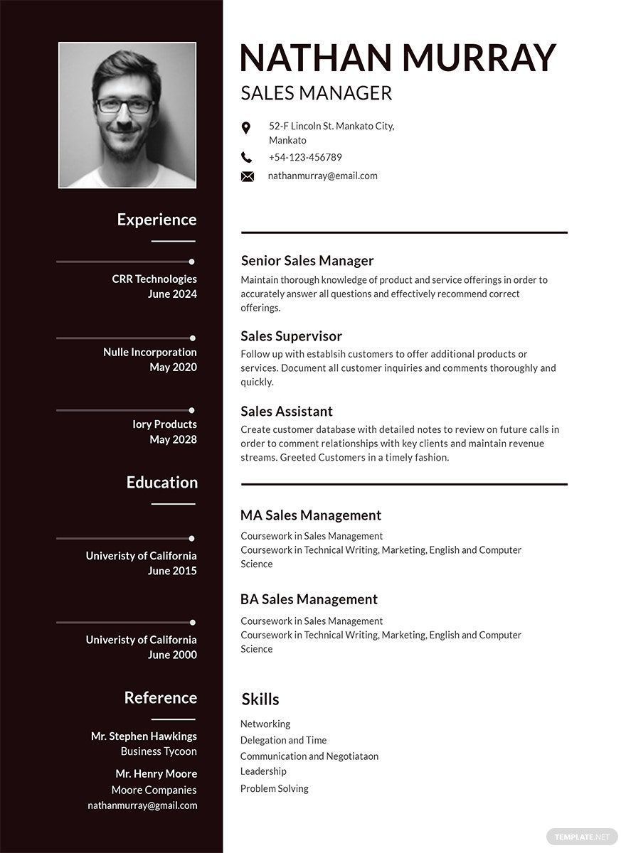 Sales Manager Resume in Word, PDF, Illustrator, PSD, Apple Pages, Publisher, InDesign