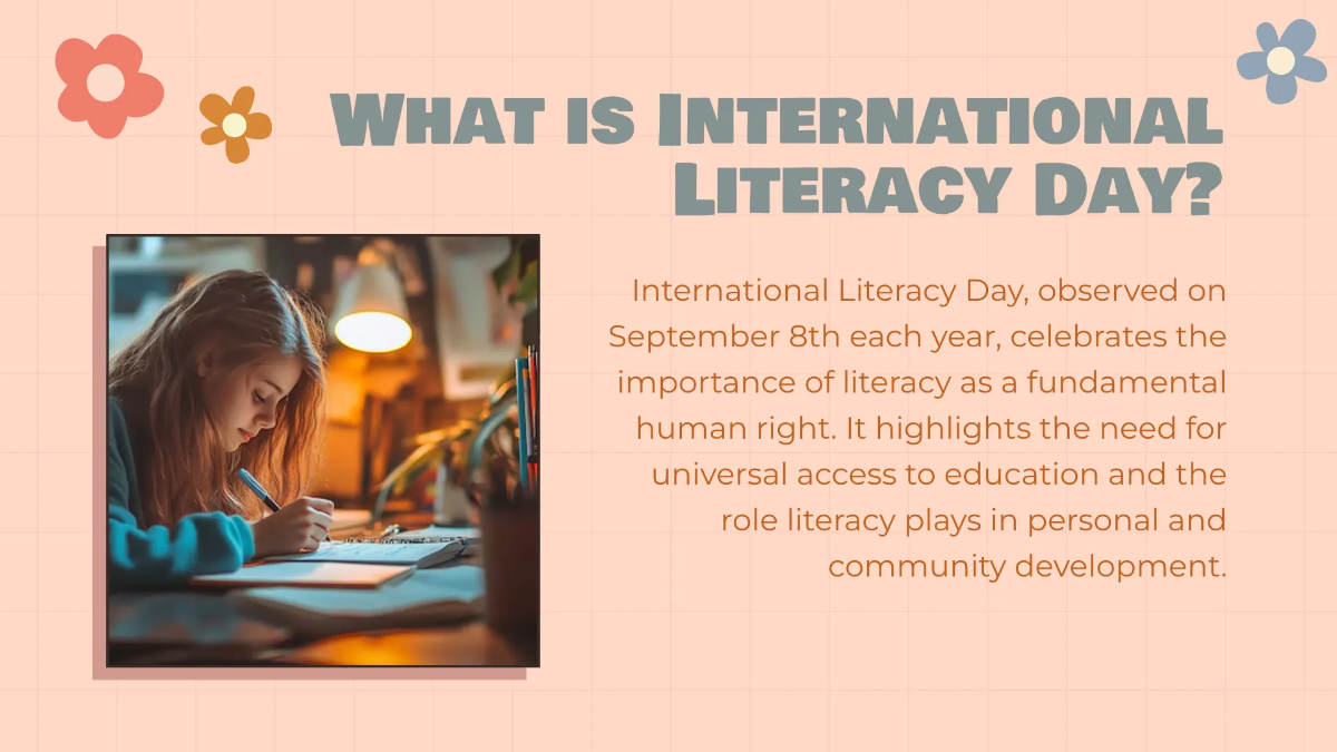 Free iInternational Literacy Day Presentation Template to Edit Online