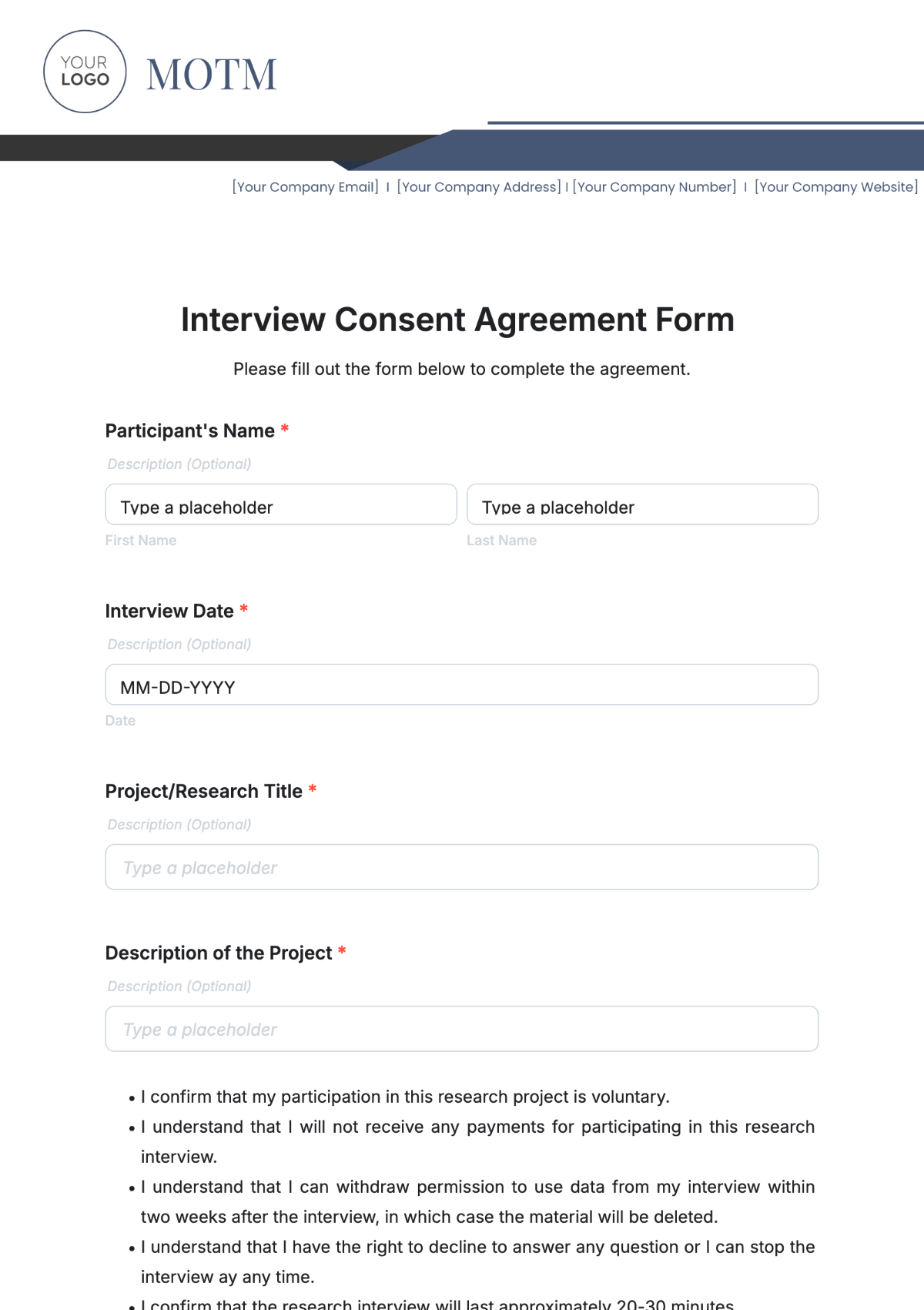 Free Interview Consent Agreement Form Template to Edit Online