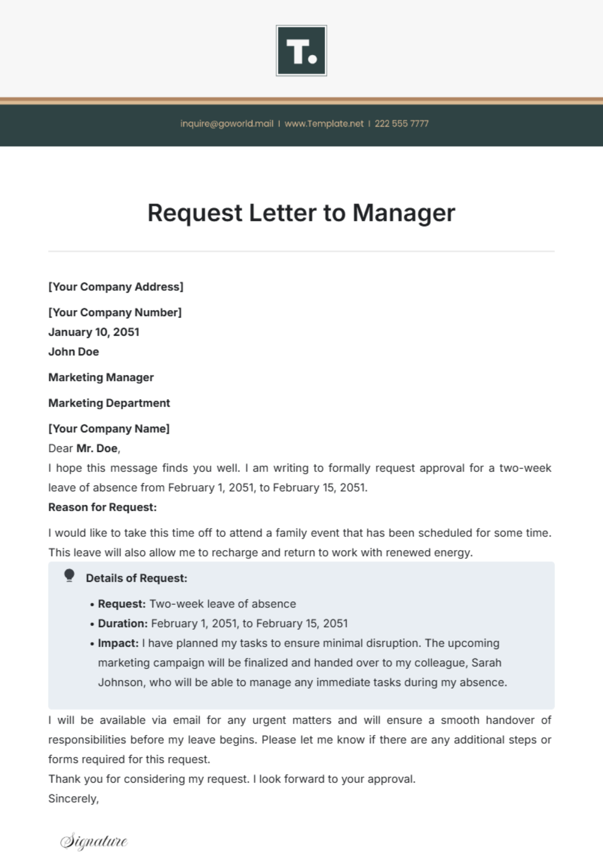 Request Letter to Manager Template - Edit Online & Download