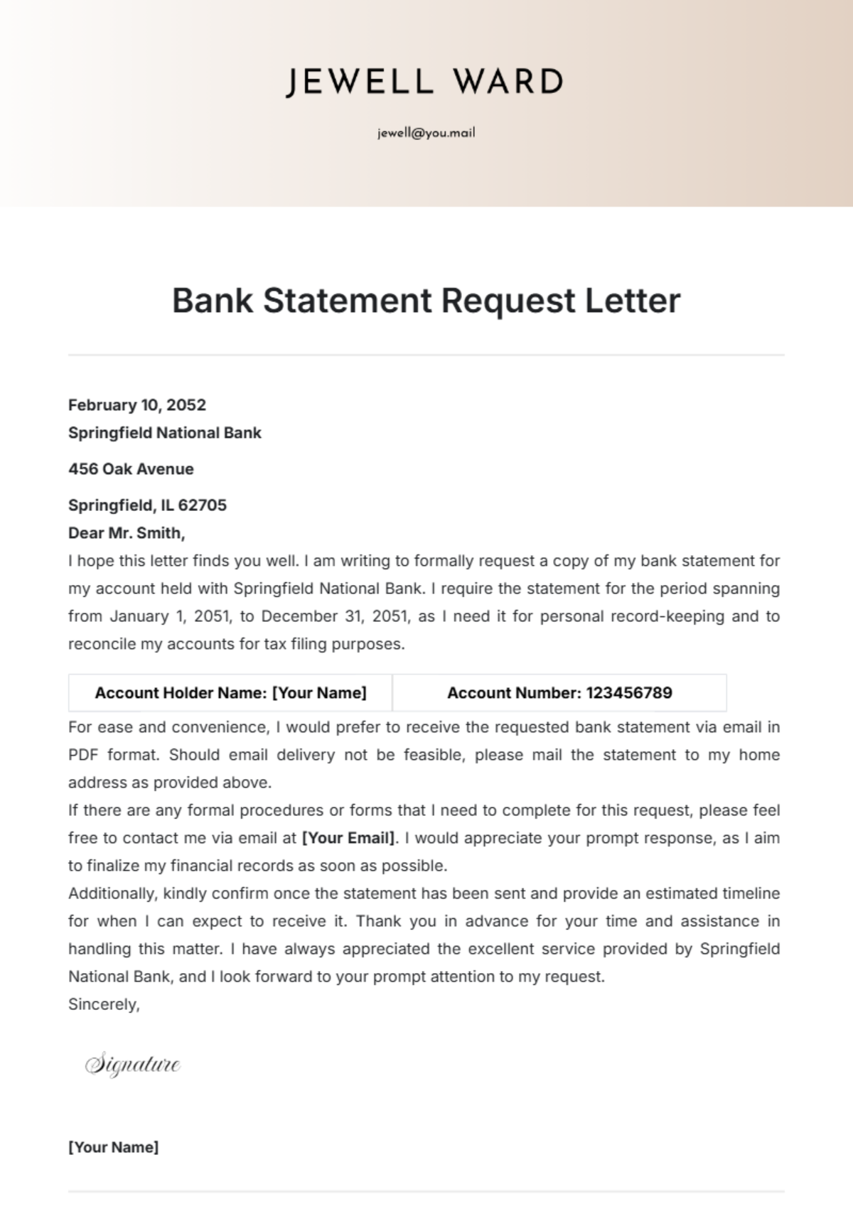 Bank Statement Request Letter Template - Edit Online & Download