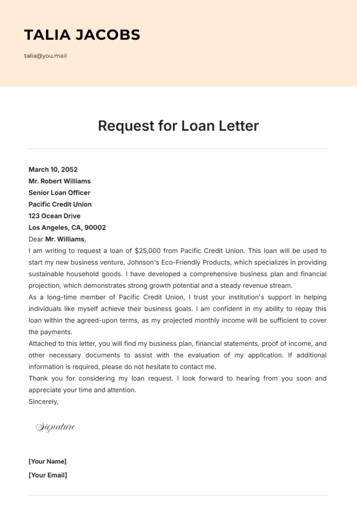 Request for Loan Letter Template - Edit Online & Download