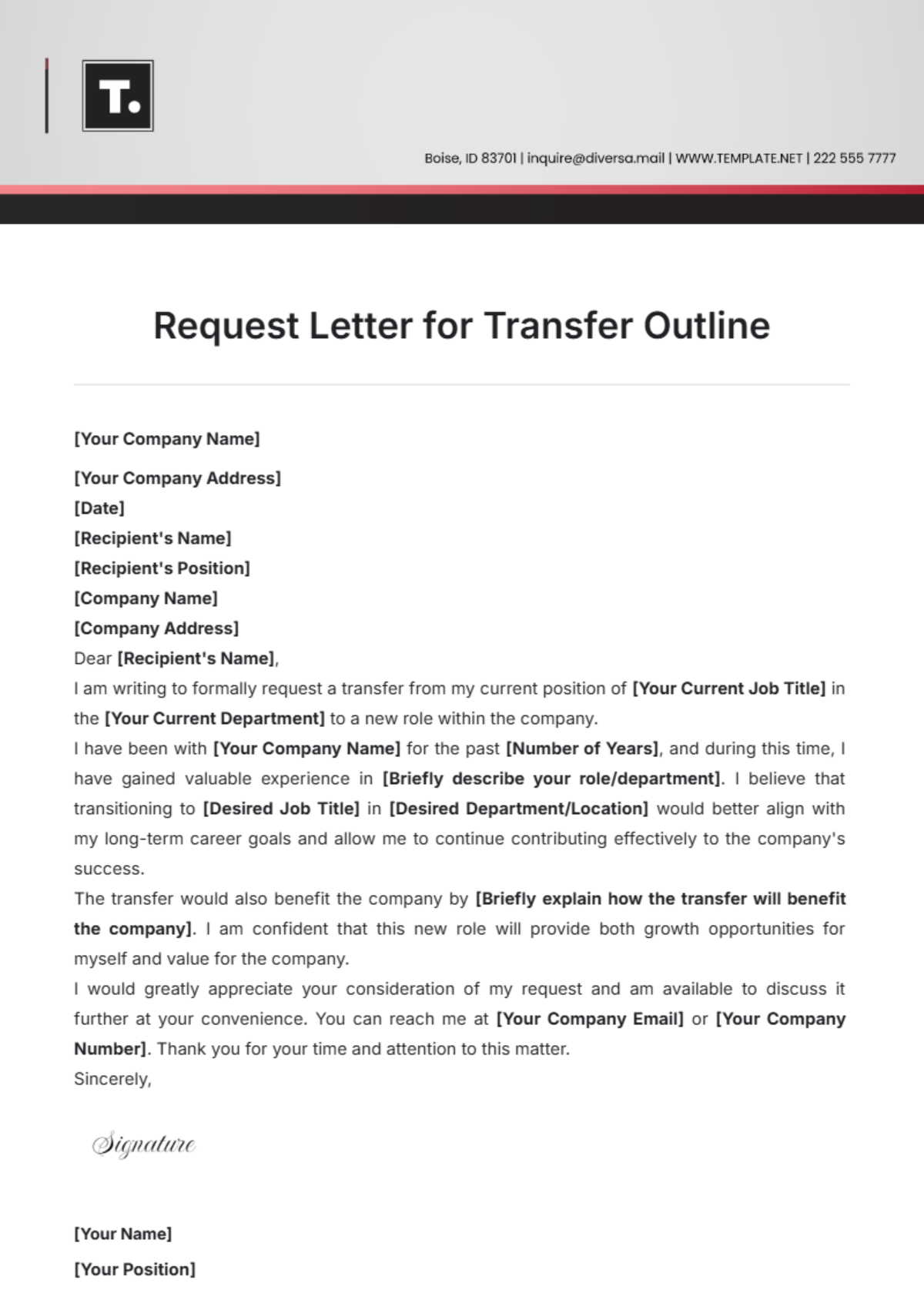 Request Letter for Transfer Outline Template - Edit Online & Download