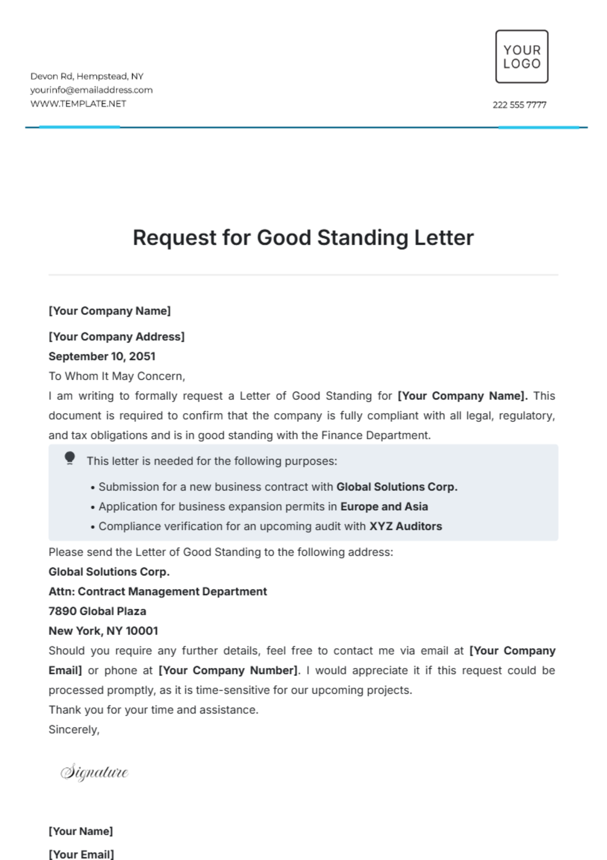 Request for Good Standing Letter Template - Edit Online & Download