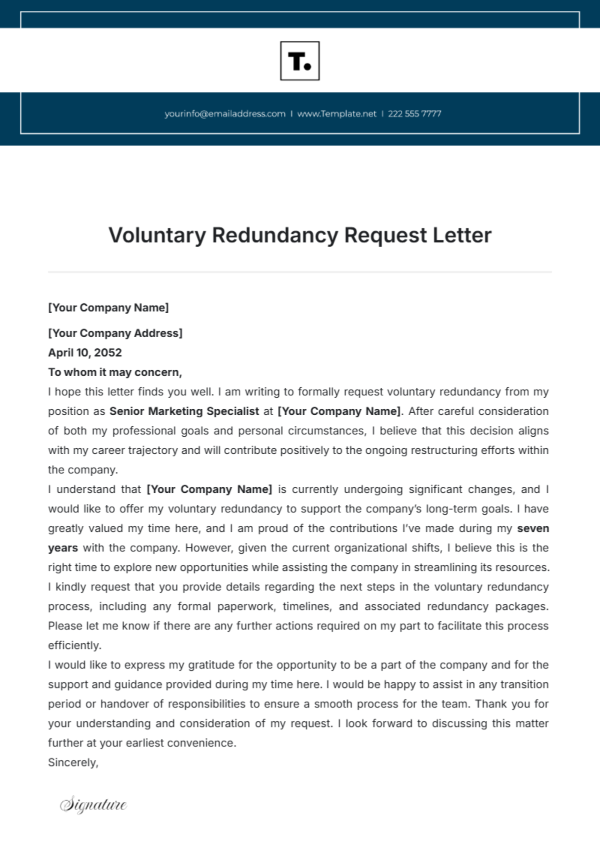 Voluntary Redundancy Request Letter Template - Edit Online & Download