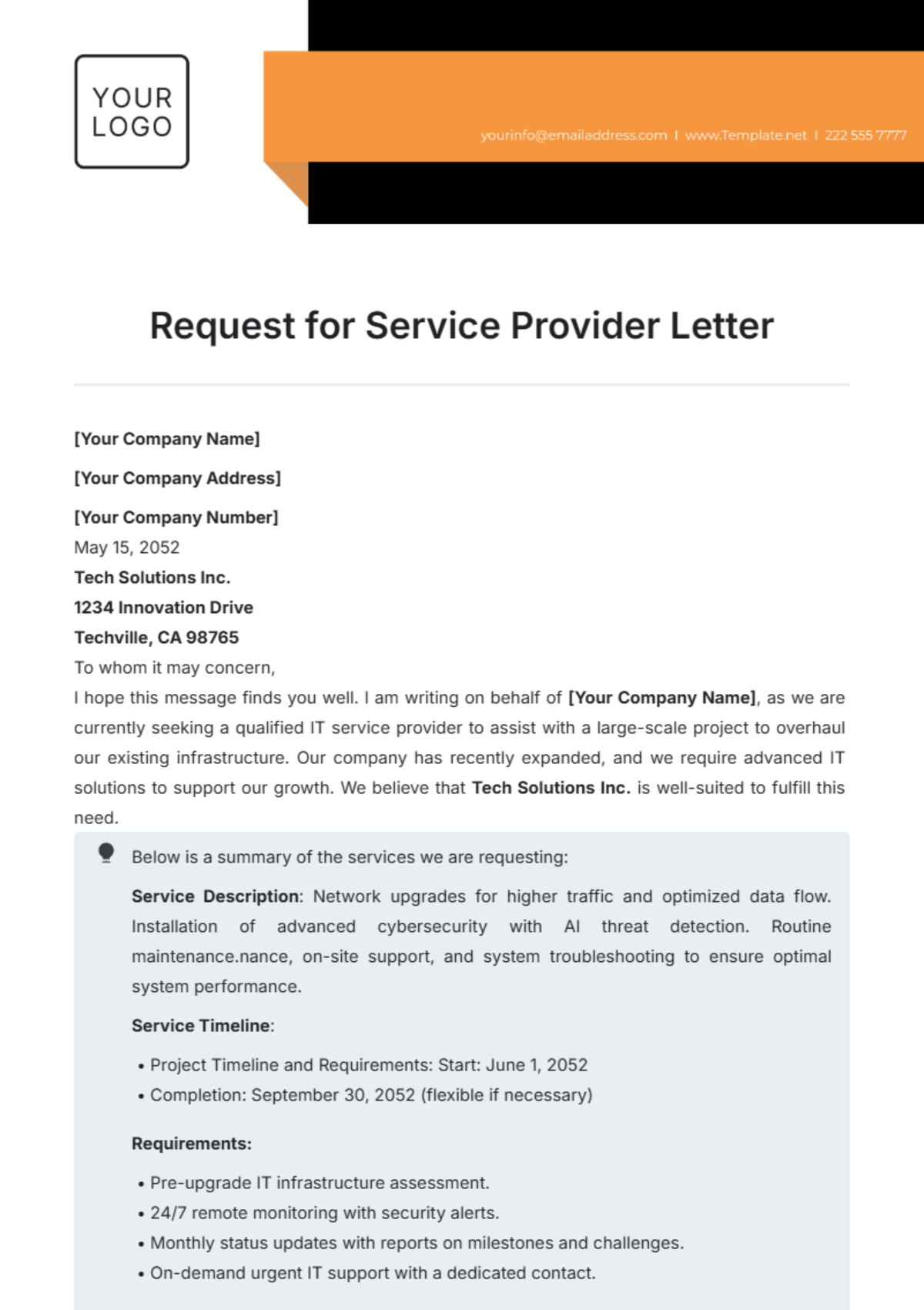 Request for Service Provider Letter Template - Edit Online & Download