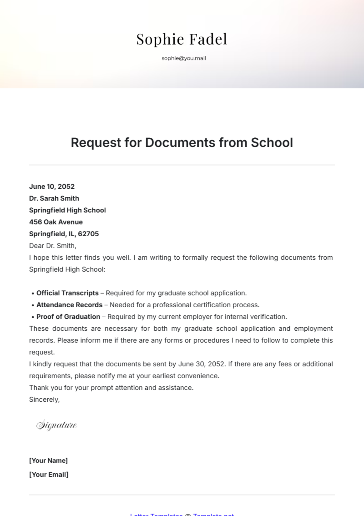 Request for Documents from School Template - Edit Online & Download