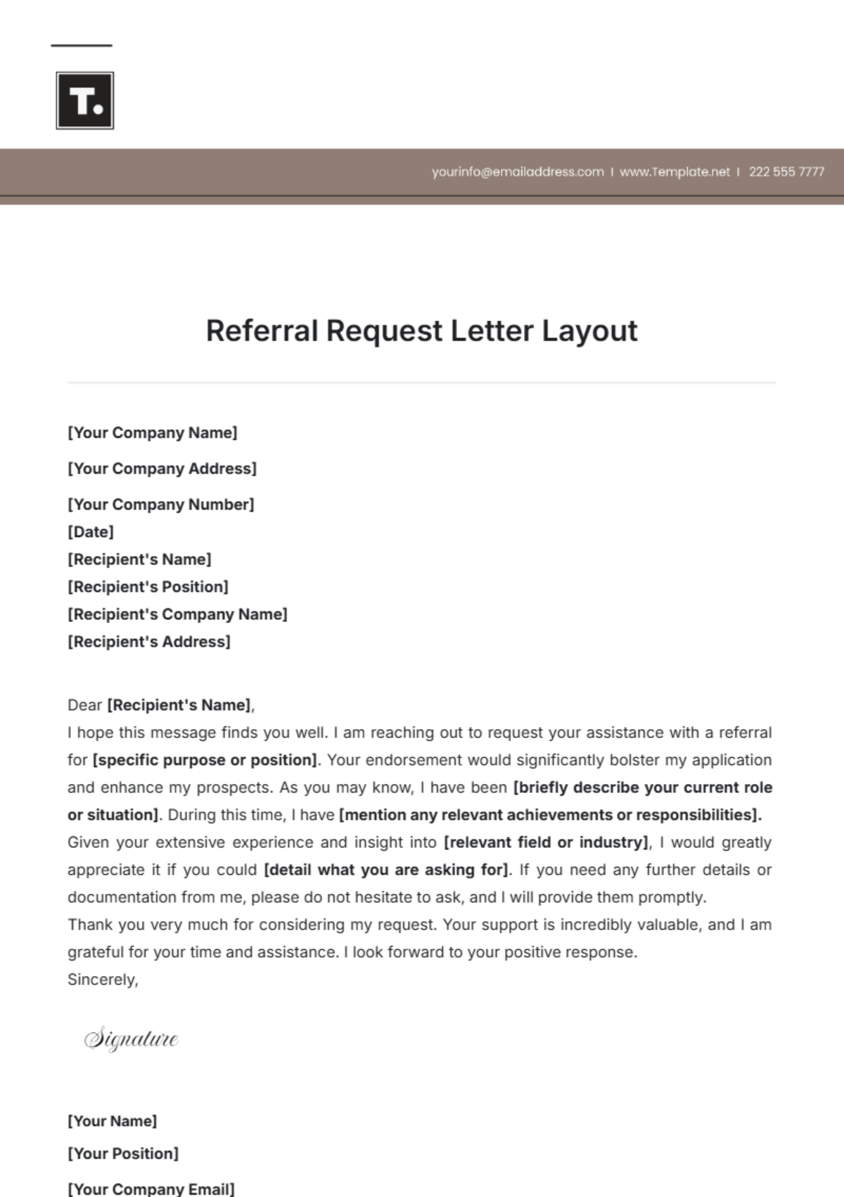 Referral Request Letter Layout Template - Edit Online & Download