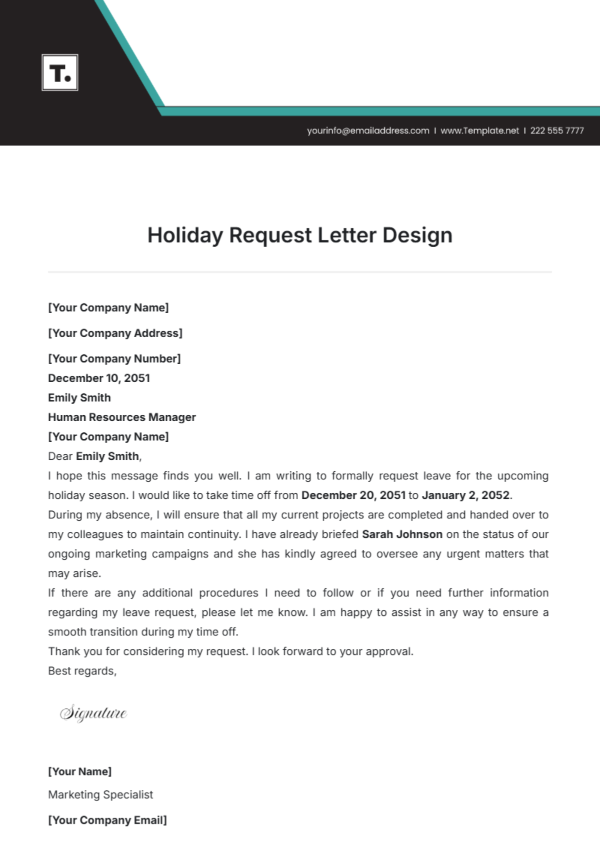 Holiday Request Letter Design Template - Edit Online & Download