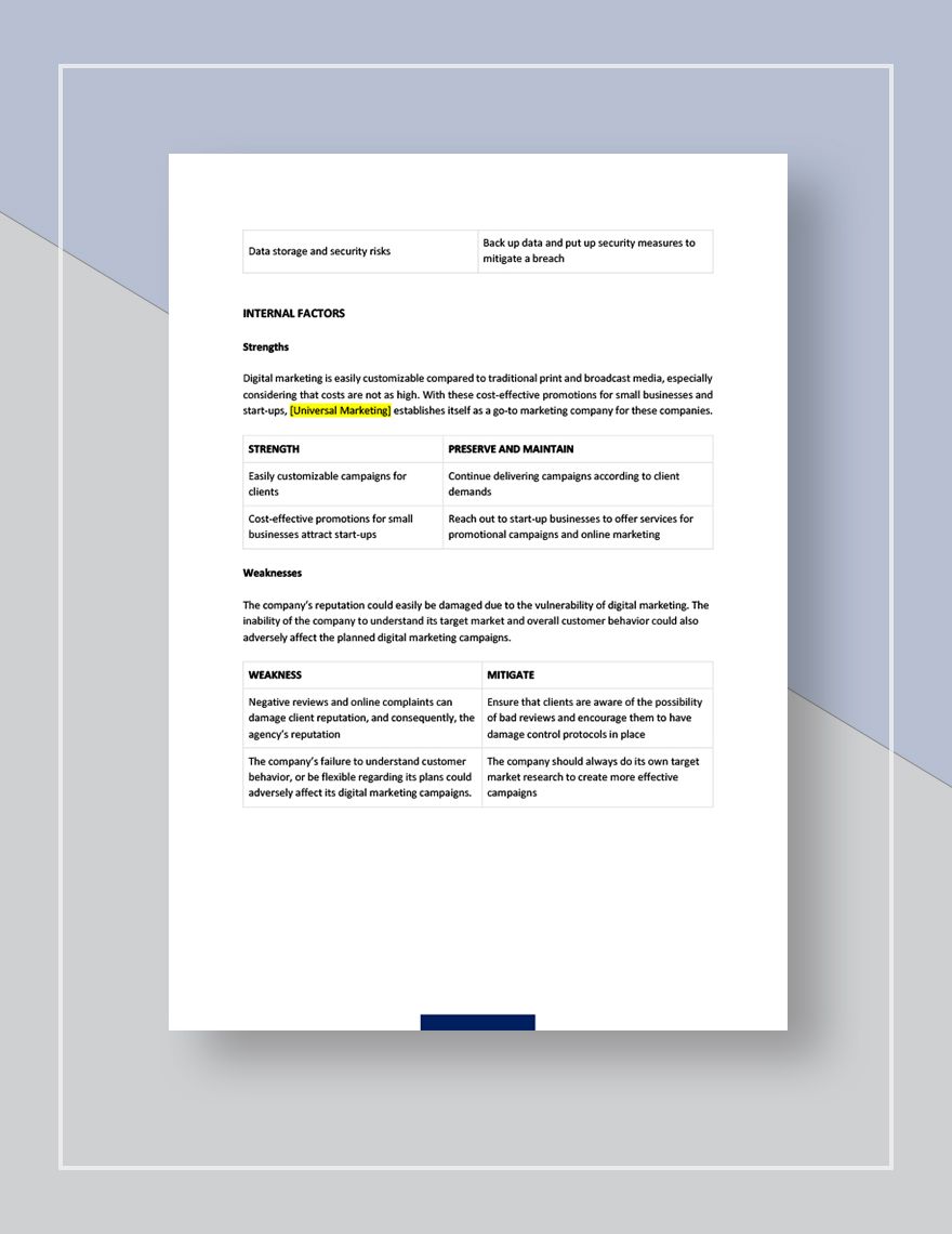 Digital marketing agency swot analysis template - Google Docs, Word ...