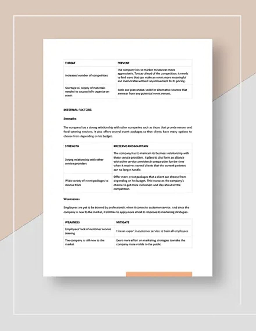 Events management swot analysis template