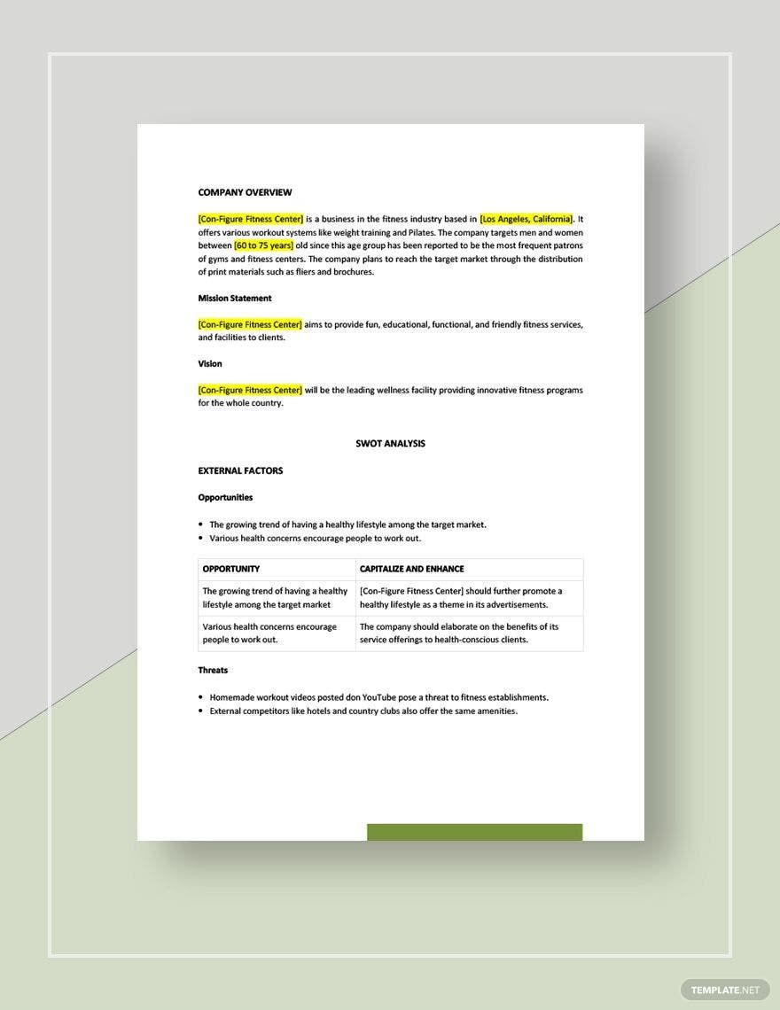 Gym SWOT Analysis Template - Google Docs, Word, Apple Pages | Template.net