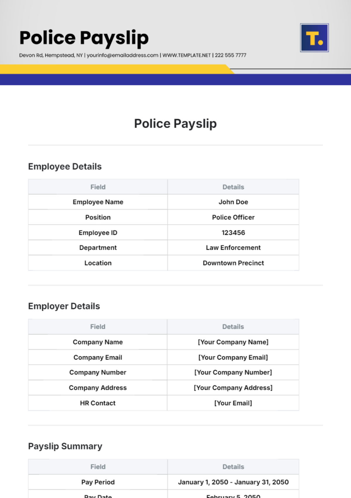 Police Payslip Template - Edit Online & Download