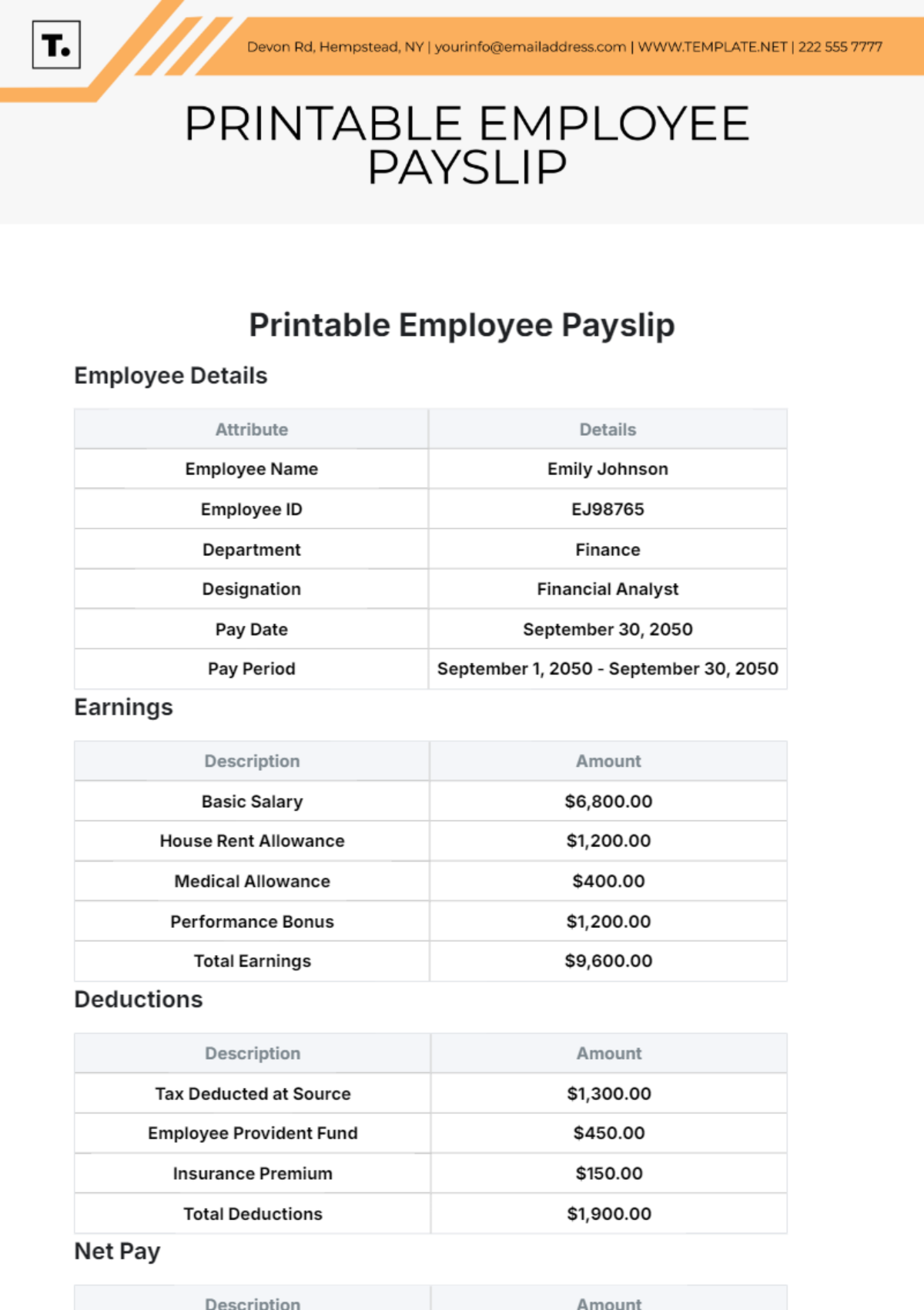 Printable Employee Payslip Template - Edit Online & Download