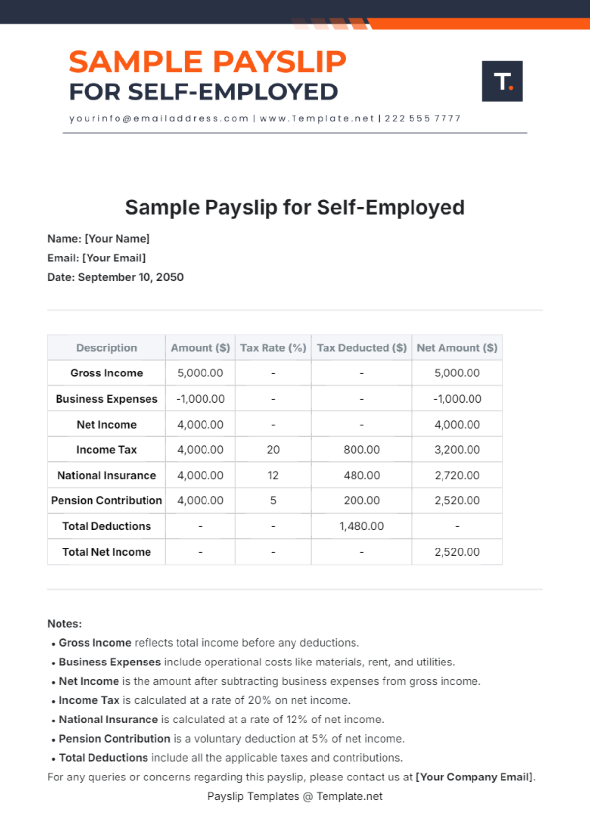 Sample Payslip Template for Self-Employed - Edit Online & Download