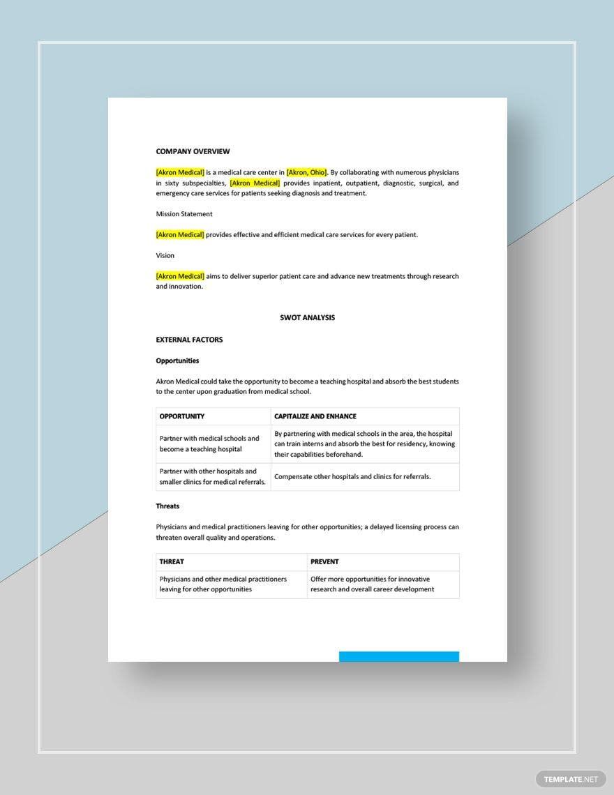 Medical swot analysis template - Google Docs, Word | Template.net