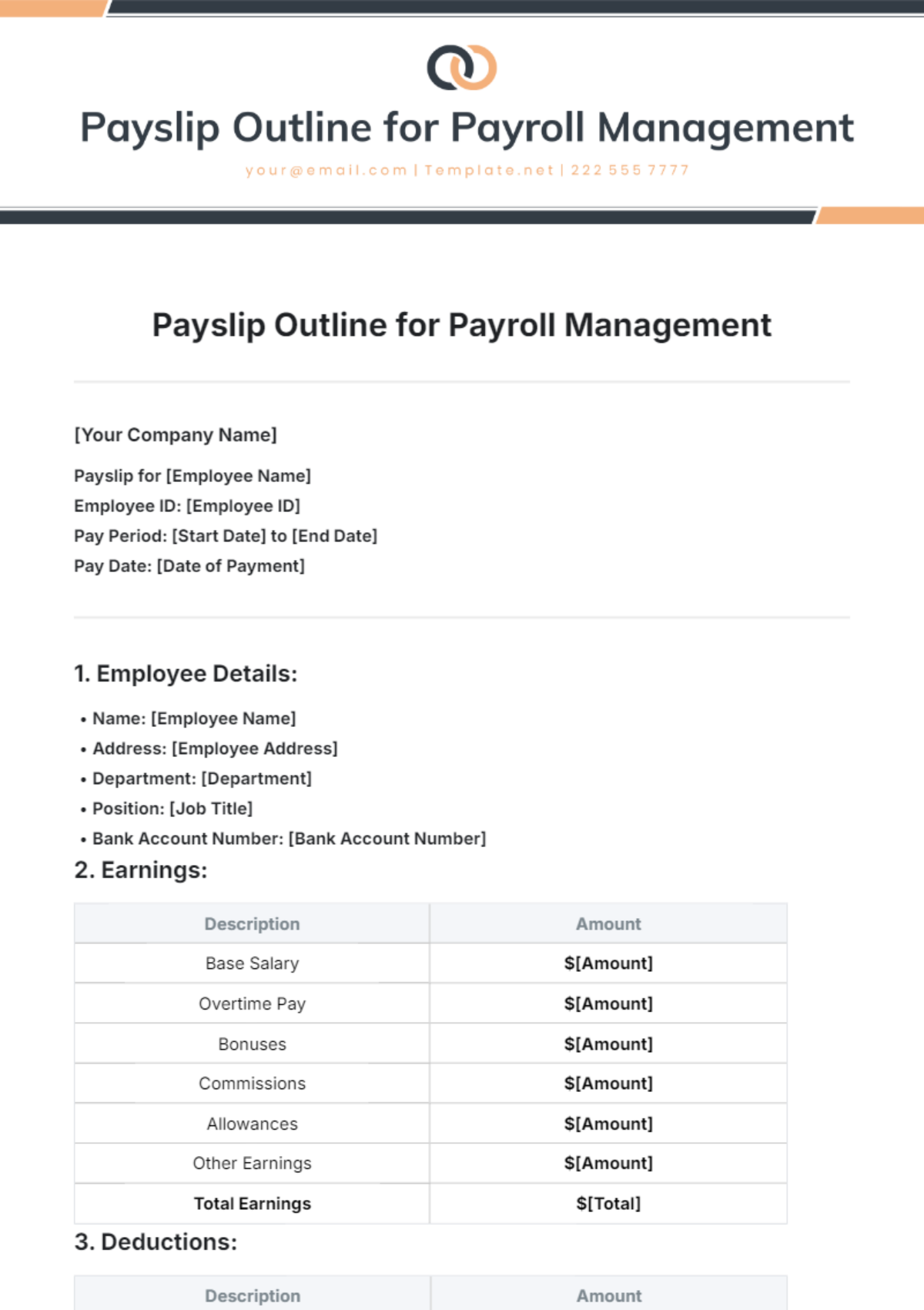 Payslip Outline Template for Payroll Management - Edit Online & Download