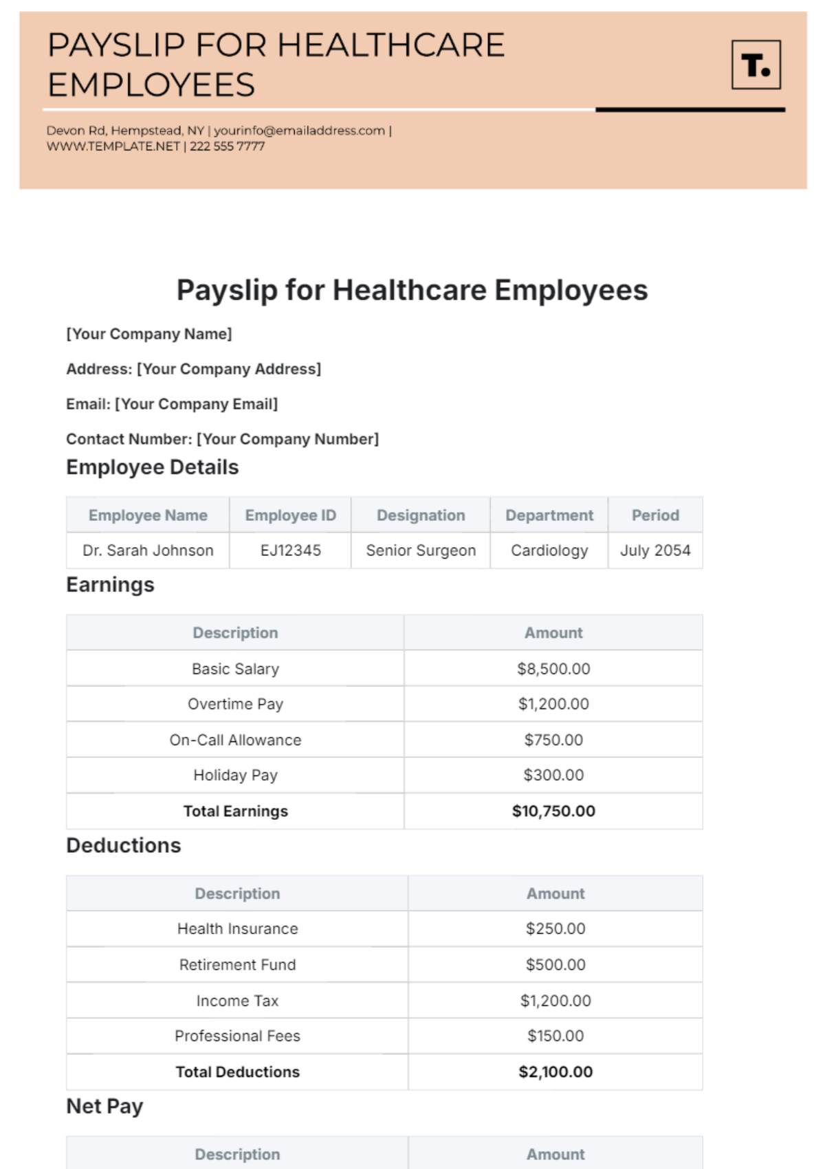 Payslip Template for Healthcare Employees - Edit Online & Download