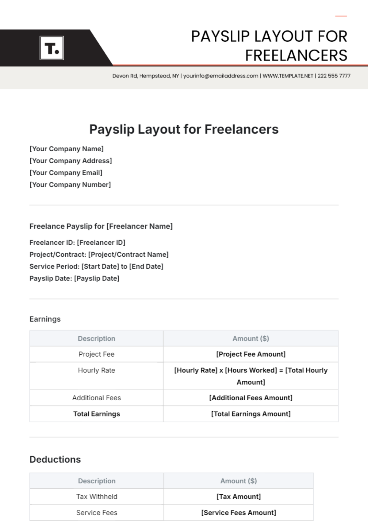 Payslip Layout Template for Freelancers - Edit Online & Download